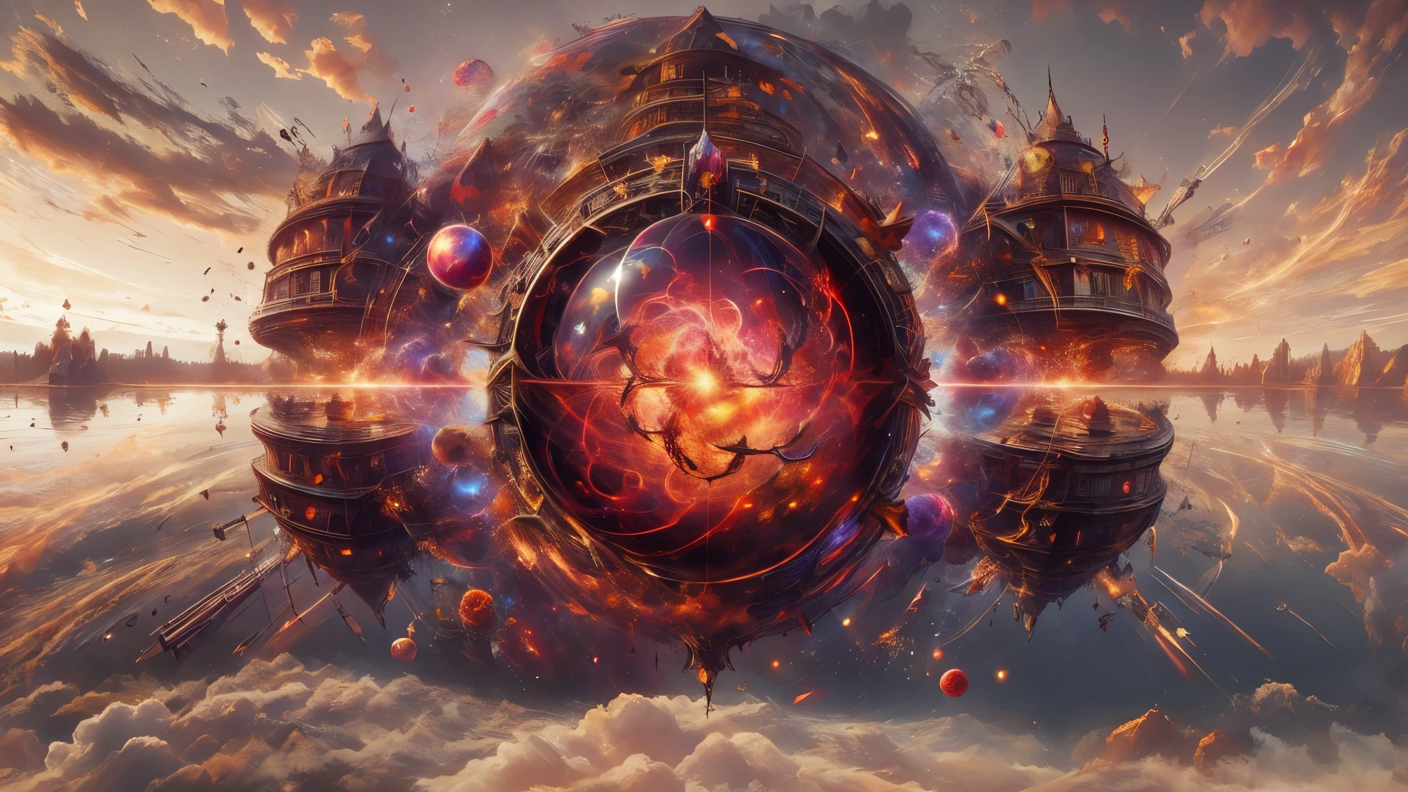 (master piece), 8k, best quality, panoramic view, spell bomb, sphere, rustic