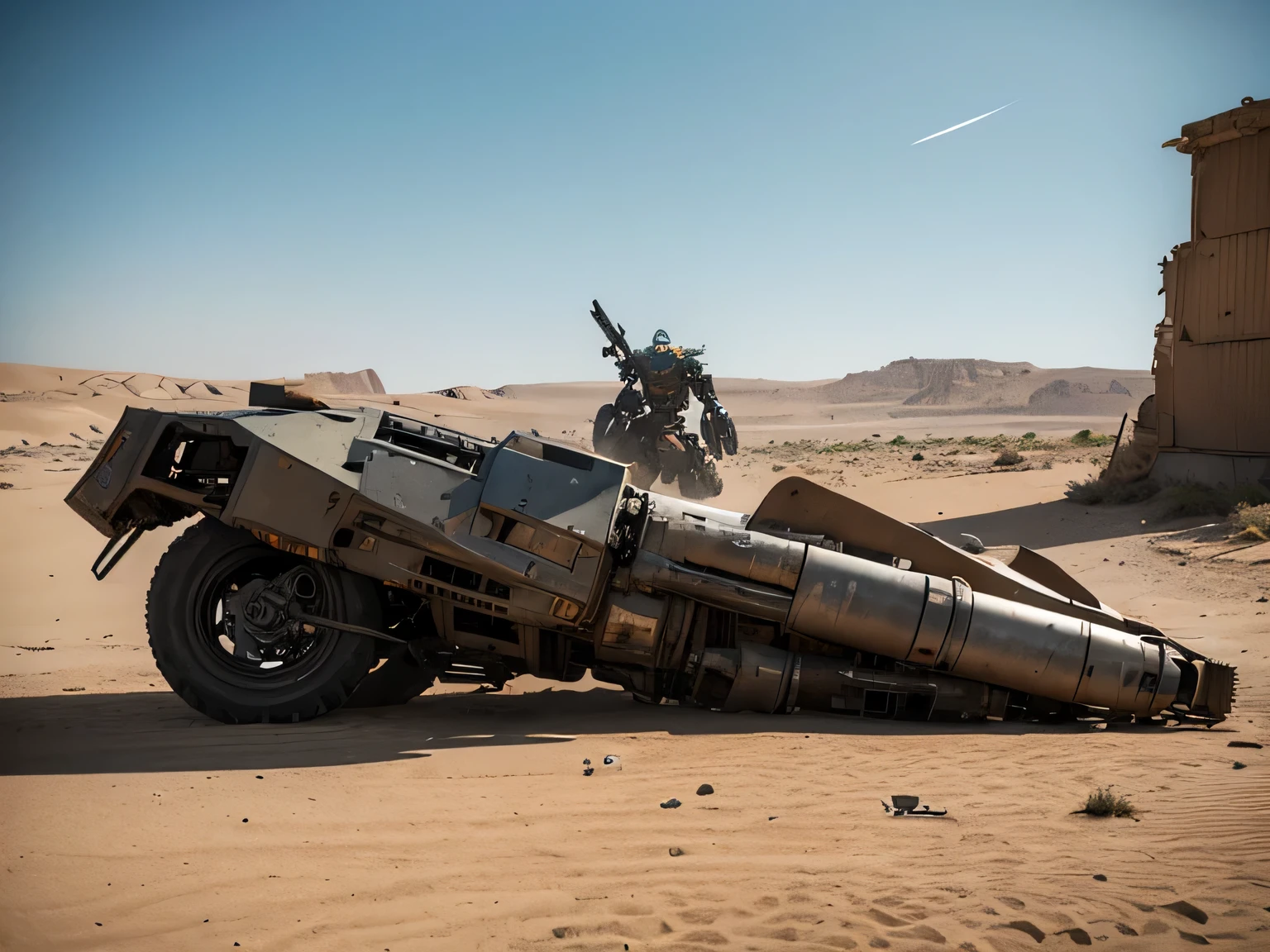 Abandoned large mecha,discard useless,(Broken Mecha),(Rusty),Giant mecha lying down,There is a large robot sitting on the ground in the desert, Craig Mullins, Bipper and Jean Giraud, Craig Mullins Necro, white pascal,