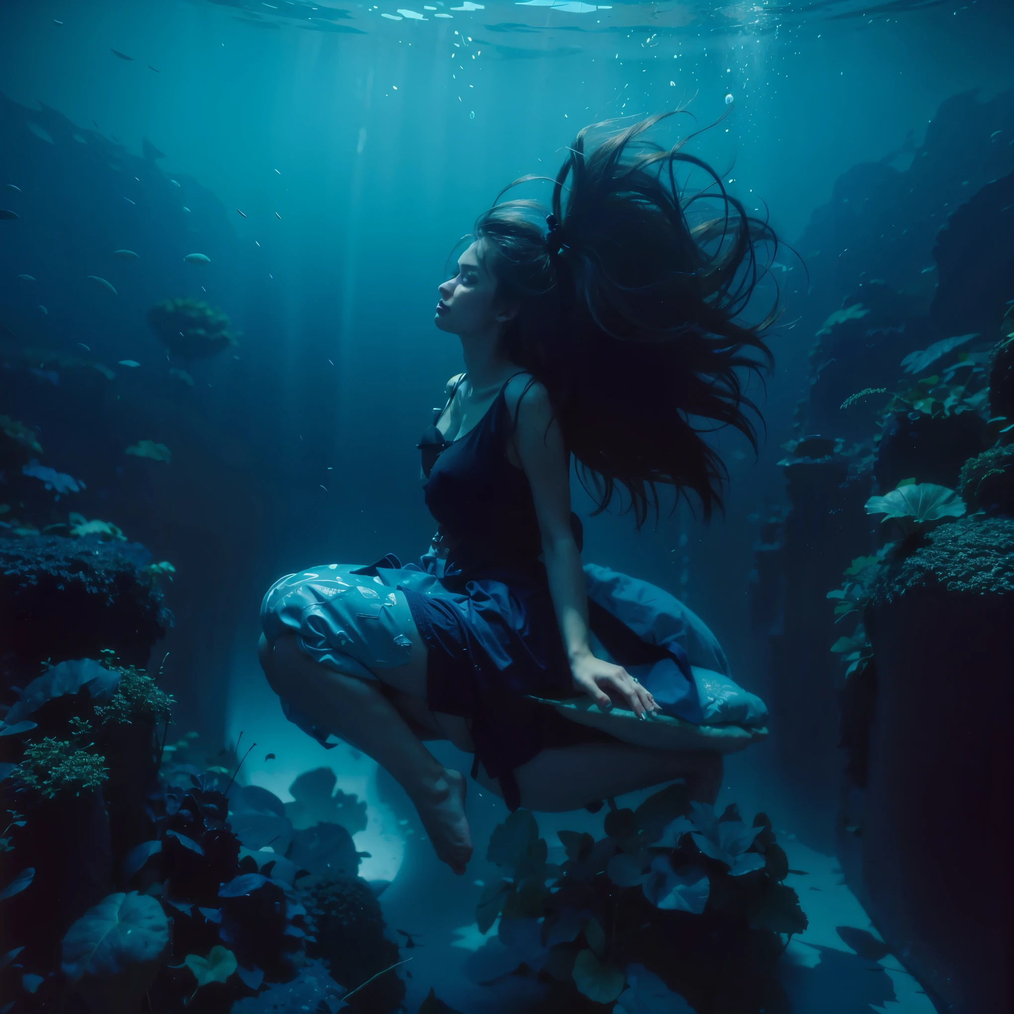 ((realistic underwater photography)) (very sharp photo result, full body desaturated photo) (((textile shading))), (((Best Quality))), (((masterpiece))), (((hyper realistic photo))) indonesian 18-years old girl, long hair, ((big breast)) deep diving inside deep trench blue ocean (((bi))), ((striking a pose)) beautiful deep trench underwater detail environtment. magical feeling, deep blue dark tone, correct anatomy, correct fingers & toe, taken with hasselblad camera, medium format