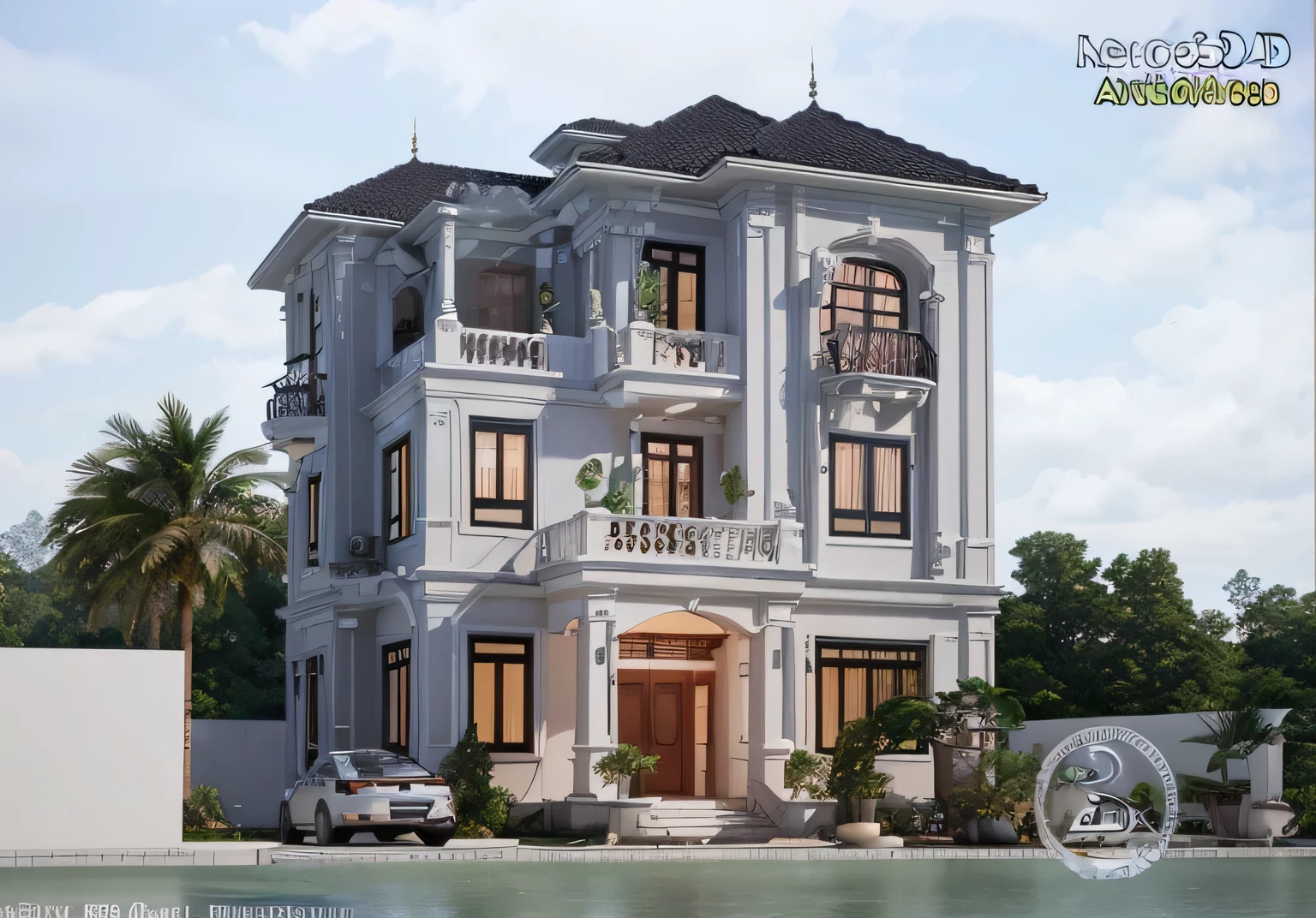 arafed house with a lot of windows and a lot of balconies, overall architectural design, neo - classical style, very realistic render, highly realistic, inter dimensional villa, architectural rendering, realistic architecture, realistic 3 d style, very realistic 3 d render, realistic rendering, all white render, realistic render, architectural visualization, highly realistically detailed