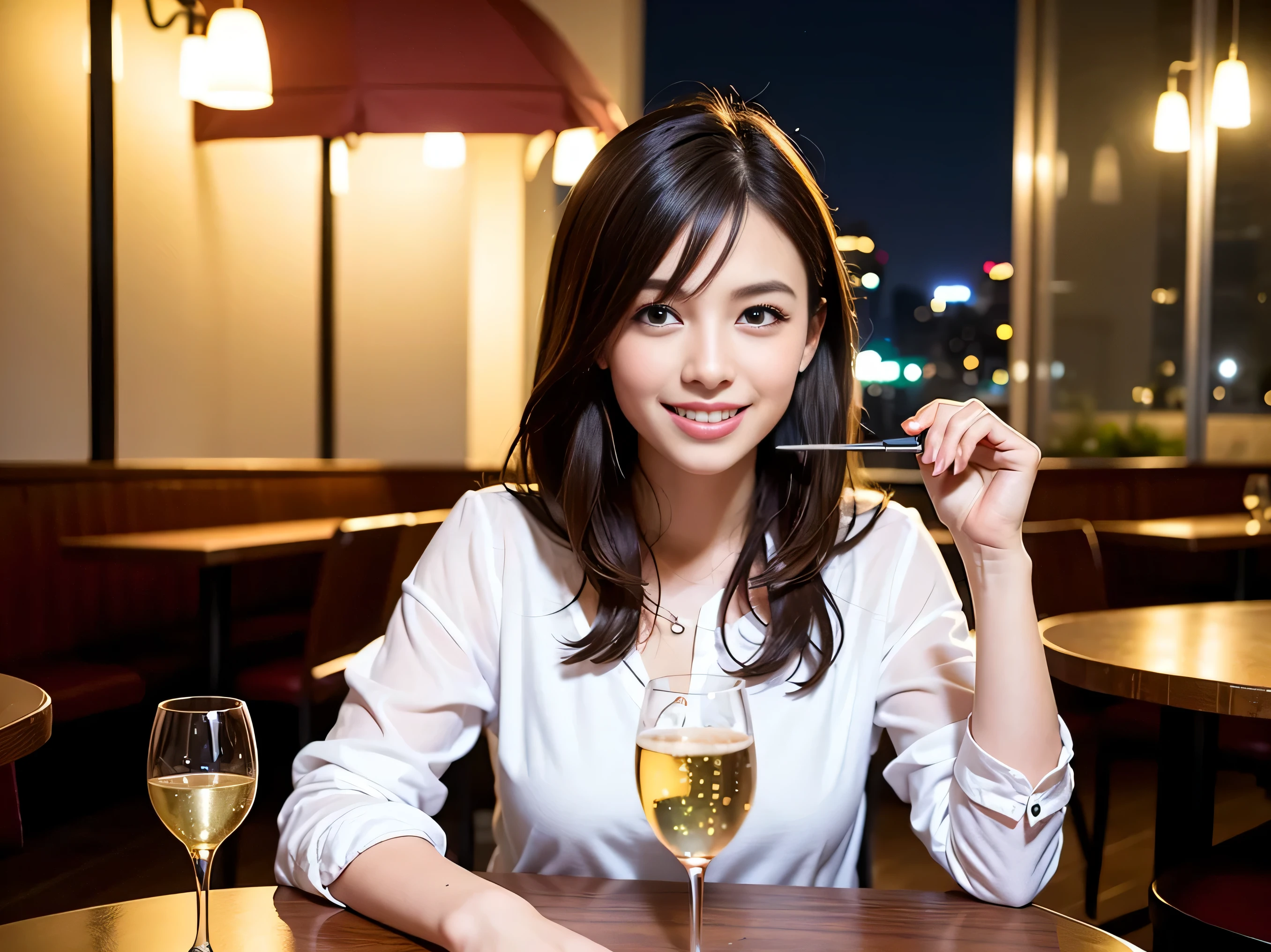 ((Highest quality、8K、masterpiece:1.3))、cute、slimカップル、modelカップル、actress男優、(Realistic, Intricate details:1.2), full-course dinner、Wine Party、Amazing view of the sunset sky and clouds、A bright smile、short hair,Bright Face、 (Age 44), Age 42, red wine 、Appetizers、Italian food、Wine bottle、Champagne、sparkling wine、Two beauties、Brown Hair、Shortcuts、Long sleeve shirt、dress、Beautiful woman 1, (slimな顔), (The body is slim), (Brown Hair), (Shortcuts), cheeks turn a little red,Attractive beauty、restaurant, In a prominent place (From the waist up) Nova Frog Style, actress, model, Upper Body, White wine, slim, wine glass, 中央に置かれたwine glass, smile, (smile: 1.15), Beautiful fine grain, Depth f/2,saturation, High Contrast, Strong light and shadow,Moist Body:1.5、3D texture、Delicate eyes、Brown Hair、The hair is very shiny、