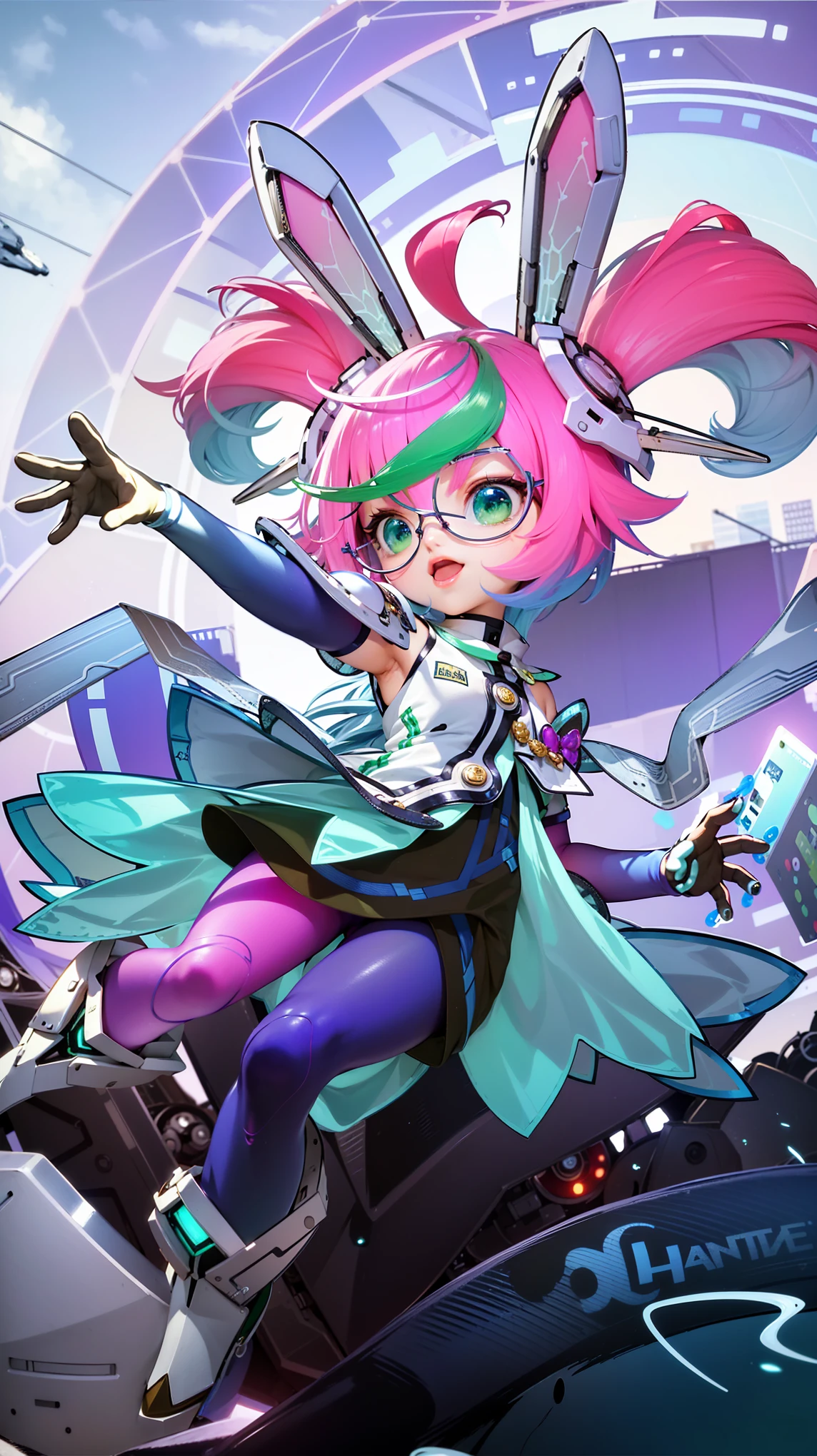 (8k, RAW photo, photorealistic:1.25) ,( lipgloss, eyelashes, gloss-face, glossy skin, best quality, ultra highres, depth of field, chromatic aberration, caustics, Broad lighting, natural shading, looking at viewer with a serene and goddess-like happiness, change from mobile legend game, brown hair, green eyes, purple ribbon, kimono outfit, dynamic pose, outer space, relisem, 4k, hd, 1080p, smile.