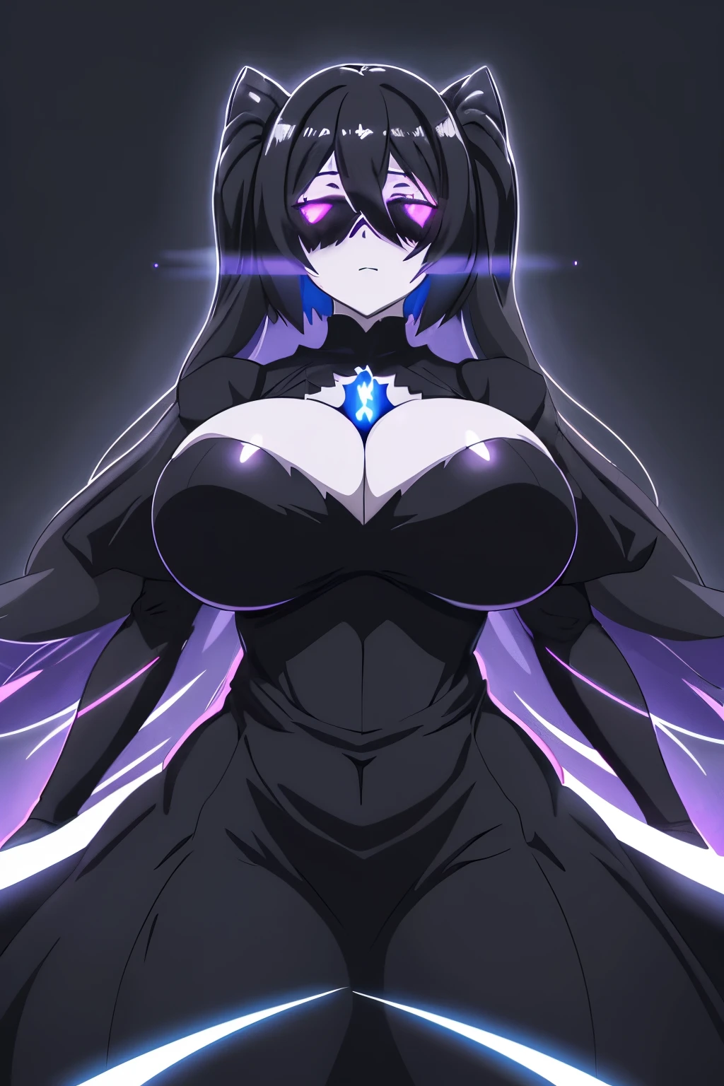 anime girl with huge breast and huge breasts in a black dress, ( ( dithered ) ), glowing black aura, darkness aura, glowing lens flare wraith girl, 2 b, 2b, dark aura, ufotable art style, /!\ the sorceress, [ digital art ]!!, evil aura, female image in shadow, [ conceptual art ]!!