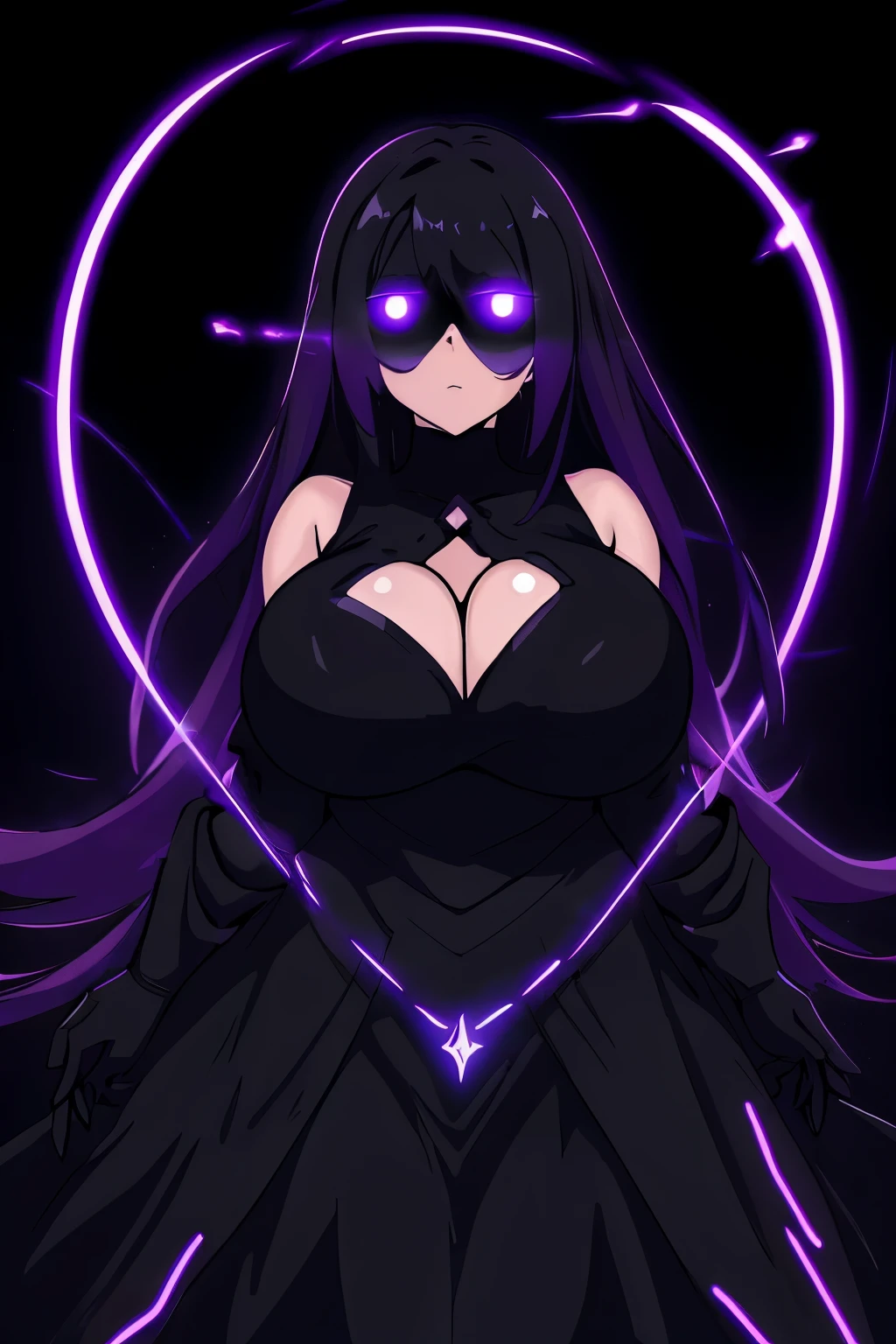 anime girl with huge breast and huge breasts in a black dress, ( ( dithered ) ), glowing black aura, darkness aura, glowing lens flare wraith girl, 2 b, 2b, dark aura, ufotable art style, /!\ the sorceress, [ digital art ]!!, evil aura, female image in shadow, [ conceptual art ]!!