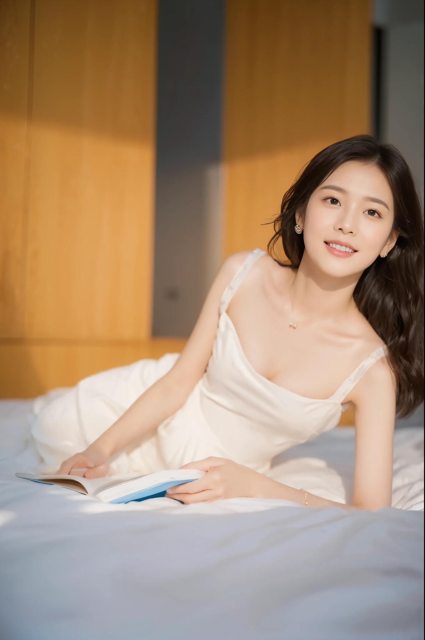 ((​Masterpiece, Top image quality, high resolution、alone、skin shiny))(on the table, best quality, actual, super detailed, meticulous, high resolution, 8k wallpaper),huge breasts， Close-up portrait of a beautiful woman, like, smiling, light brown messy hair, Perfect dynamic composition, 美丽meticulous的眼睛, Just like the cover of a fashion magazine, on campus，Gorgeous costumes，hot stamping clothing，One of them is wearing a pink tulle dress，long black hair、8-year-old girl wearing pink bow hairpin sitting on the ground holding balloons，The white buds do not exceed the knees，girl&#39;bedroom，pink girl&#39;Room decoration。