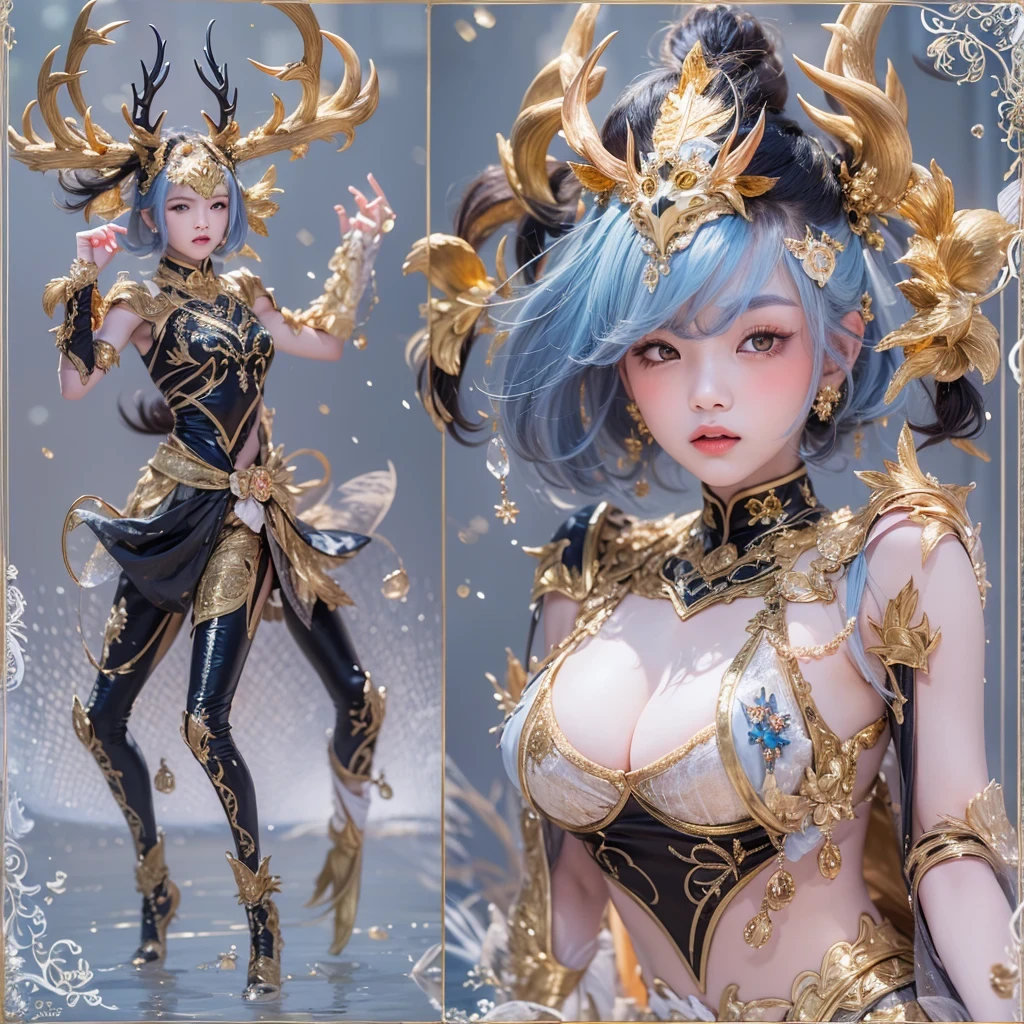 deer角飞天九尾浅蓝天师火焰毛deer星，novel，Torch Night Black Gold Orange Snake Print Silk Trousers，Rouge Diamond Tulle Sheer Lizard Print，Fat girl flying in space in the snow 1:900 miniatures，Front view，pure transparency，put on boxing gloves，佩戴金框反Light太阳镜，Panoramic super wide angle，very happy，Authentic and delicate texture，Strong visual impact，super detailed，dream girl，delicate face型，beautiful eyes，Hair floating in the air， cherry style，Zhou Xiaotong，crystal clear，Good sense of perspective，Light影效果，16KLight滑，surface reflected Light，flowing black hair，Water Goddess 32K，complicated，grace，Very detailed，Gorgeous，digital photography，Autumn Cowboy Shooting，Surrealism，broken ruby，defeat magic，Water magic entanglement，（masterpiece，Light，beautiful eyes：1.2），high dynamic range，void 5 energy storm，(china 1 girl，black eyes:1.5），rouge skin，发Light的皮肤，(sit on stone：1.5），delicate face，black hair，穿上Gorgeous金色铠甲，take off shoulders，deer，short skirt，beautiful golden armor，it&#39;it&#39;It&#39;s raining，beautiful，Don&#39;t look at the audience，Turn your back to the camera，masterpiece，side,side portrait close-up