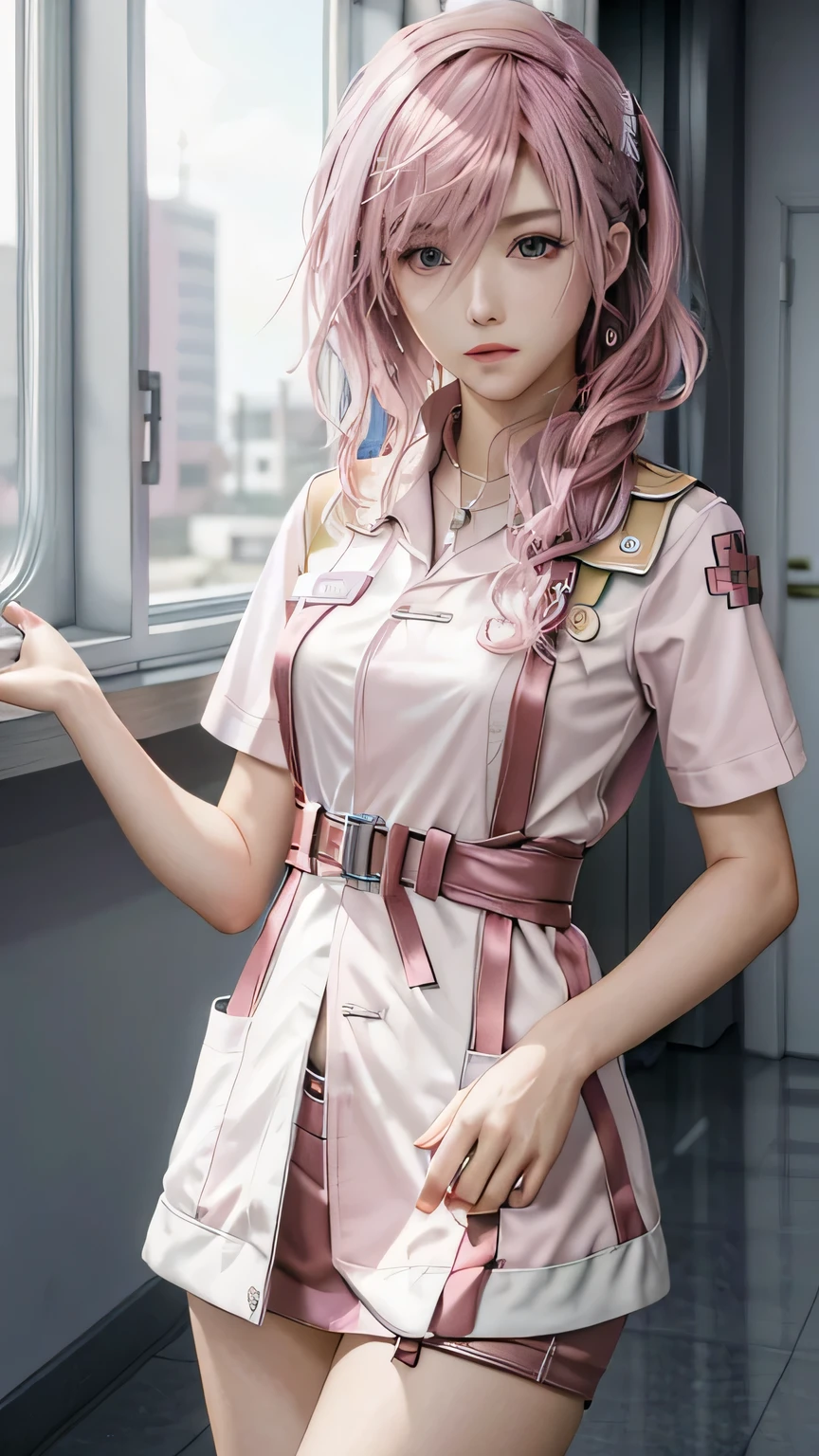(masterpiece, highest quality:1.3)
1 girl, alone, long hair, pink hair、dressed as a nurse、whole body