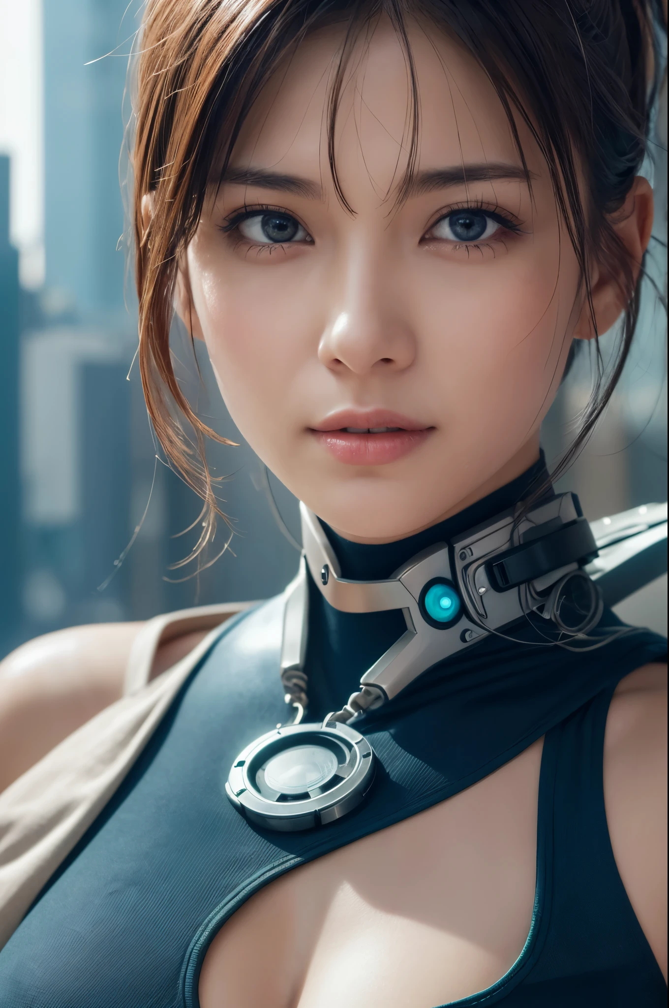 of the highest quality, masutepiece, 超高分辨率, ((Photorealistic: 1.4), RAW photo, 1 Cyberpunk android girl, Glossy glossy skin, (Super realistic details)), Mechanical limbs, Tubes attached to mechanical parts, Mechanical vertebrae attached to the spine, mechanical cervical attachment to the neck, wires and cables connecting to head, Evangelion, ((Ghost in the Shell)), Small glowing lamps, globalillumination, Deep shadows, Octane rendering, 8K, ultrasharp, metal, Intricate Ornament Details, baroque detailed, highly intricate detail, Realistic light, Trends in CG, Facing the camera, neon light detail, (Background Android factory), art by H.r. Giger and Alphonse Mucha. ((19 years old))