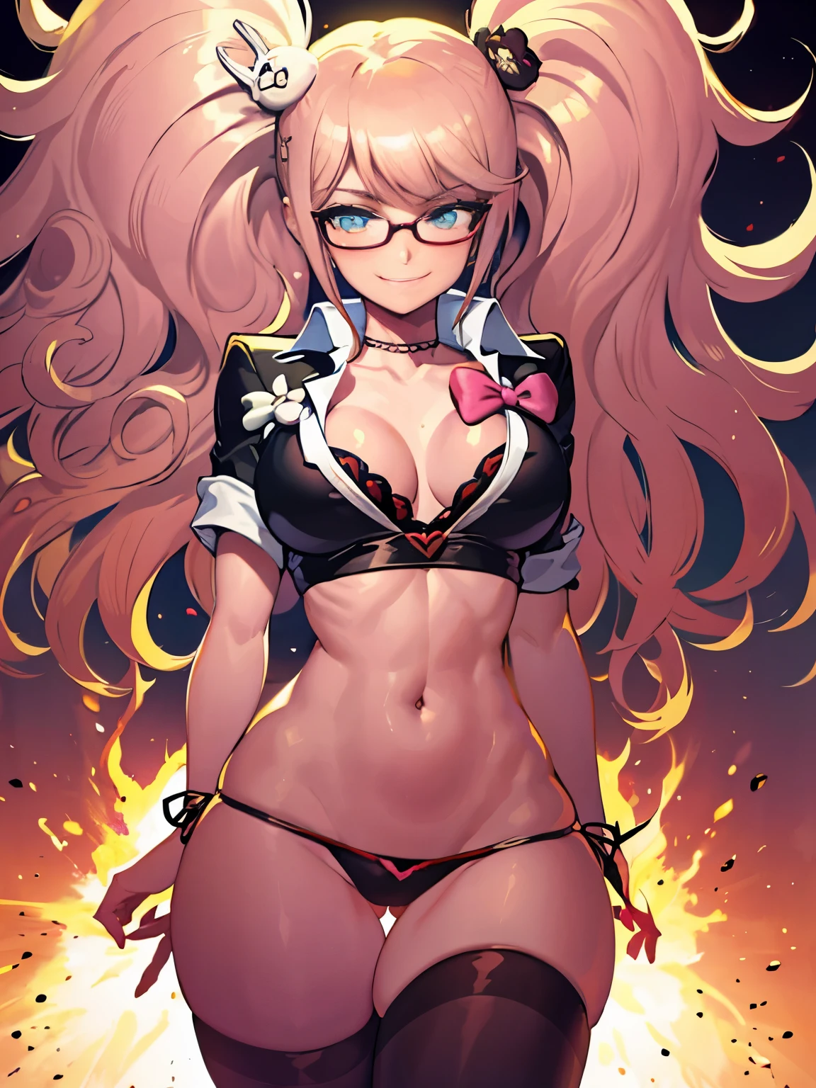 Sandy blonde hair, black tips, glasses, green eyes, l big , thick thighs, hours glasses, wavey hair, (((1girl))), smile, Cupid, hearts, pink atmosphere, hearts, love, romance, cupids arrow, white wings, angel wings