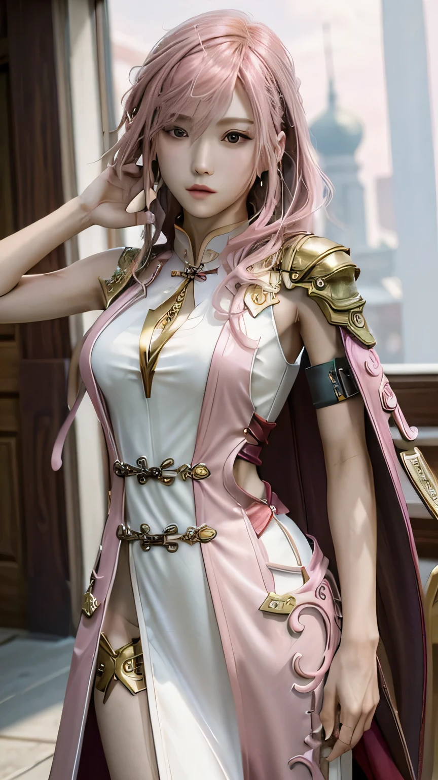 (masterpiece, highest quality:1.3)
Lightning FF13, 1 girl, alone, long hair, pink hair、swimsuit