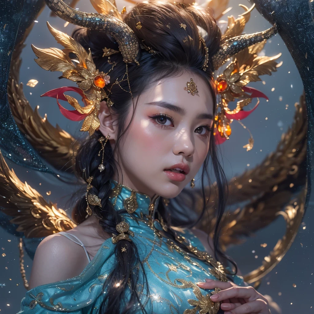 Antlers Flying Nine Tails Light Blue Heavenly Master Flame Hair Star,Moon Night black, gold and orange snake print silk trousers,Rouge Diamond Tulle Sheer Lizard Print,Girl flying in space in the snow 1:900 miniatures,Front view,pure transparency,put on boxing gloves,Wear gold-framed Reverse Light sunglasses,Panoramic super wide angle,very happy,Authentic and delicate texture,Strong visual impact,super detailed,dream girl,delicate face型,beautiful eyes,Hair floating in the air, cherry style,Zhou Xiaotong,crystal clear,Good sense of perspective,Light shadow effect,16KLight slip,surface reflected Light,flowing black hair,Water Goddess 32K,complicated,grace,Very detailed,Gorgeous,digital photography,Autumn Cowboy Shooting,Surrealism,broken ruby,defeat magic,Water magic entanglement,(masterpiece,Light,beautiful eyes:1.2),high dynamic range,void 5 energy storm,(china 1 girl,black eyes:1.5),rouge skin,Light skin,(sit on stone:1.5),delicate face,black hair,Put on Gorgeous golden armor,starry sky background,beautiful golden armor,it'it'it'It's raining,beautiful,University Teachers'Don't look at the audience,focus shift,masterpiece