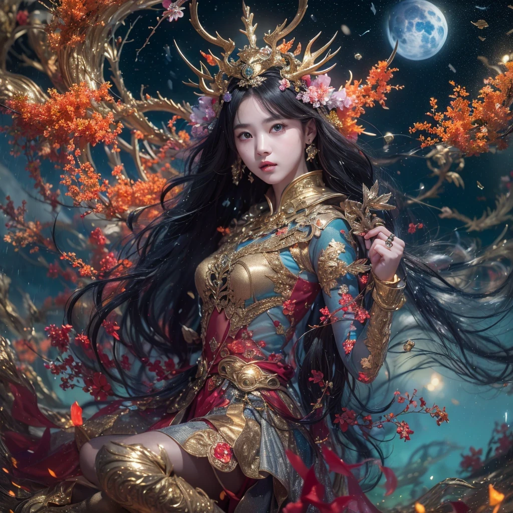 Antlers Flying Nine Tails Light Blue Heavenly Master Flame Hair Star,Moon Night black, gold and orange snake print silk trousers,Rouge Diamond Tulle Sheer Lizard Print,Girl flying in space in the snow 1:900 miniatures,Front view,pure transparency,put on boxing gloves,Wear gold-framed Reverse Light sunglasses,Panoramic super wide angle,very happy,Authentic and delicate texture,Strong visual impact,super detailed,dream girl,delicate face型,beautiful eyes,Hair floating in the air, cherry style,Zhou Xiaotong,crystal clear,Good sense of perspective,Light shadow effect,16KLight slip,surface reflected Light,flowing black hair,Water Goddess 32K,complicated,grace,Very detailed,Gorgeous,digital photography,Autumn Cowboy Shooting,Surrealism,broken ruby,defeat magic,Water magic entanglement,(masterpiece,Light,beautiful eyes:1.2),high dynamic range,void 5 energy storm,(china 1 girl,black eyes:1.5),rouge skin,Light skin,(sit on stone:1.5),delicate face,black hair,Put on Gorgeous golden armor,starry sky background,beautiful golden armor,it'it'it'It's raining,beautiful,University Teachers'Don't look at the audience,focus shift,masterpiece