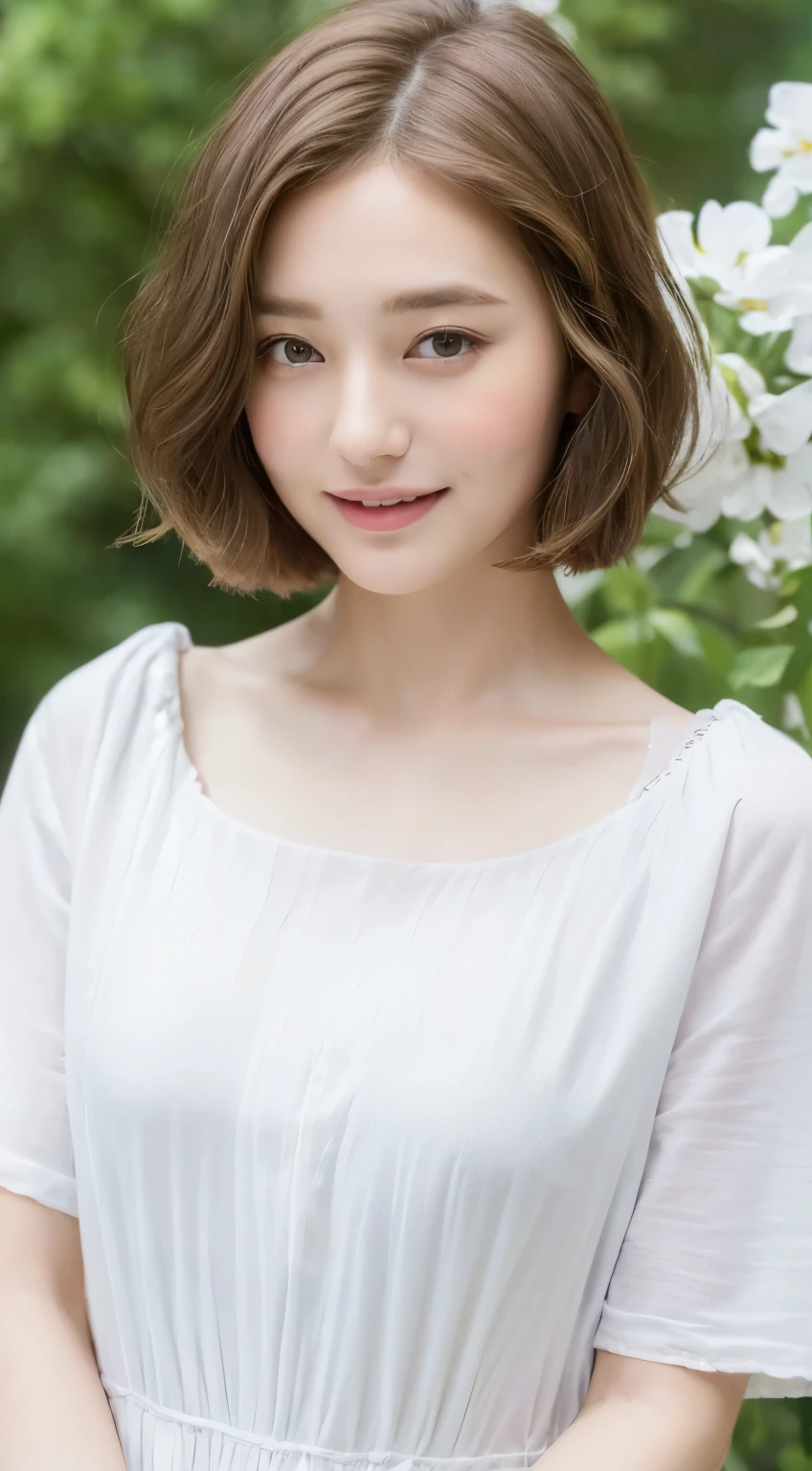 ((highest quality、8k、masterpiece:1.3))、1 girl、18-year-old, (casual hairstyles、very short hair)、interior、super detail face、delicate eyes、double eyelid、laughter、Highly detailed upper body、Highly detailed lower body、(full body photo)、Spring 2024, Tokyo, Clothes that are popular in spring, The background is Shibuya