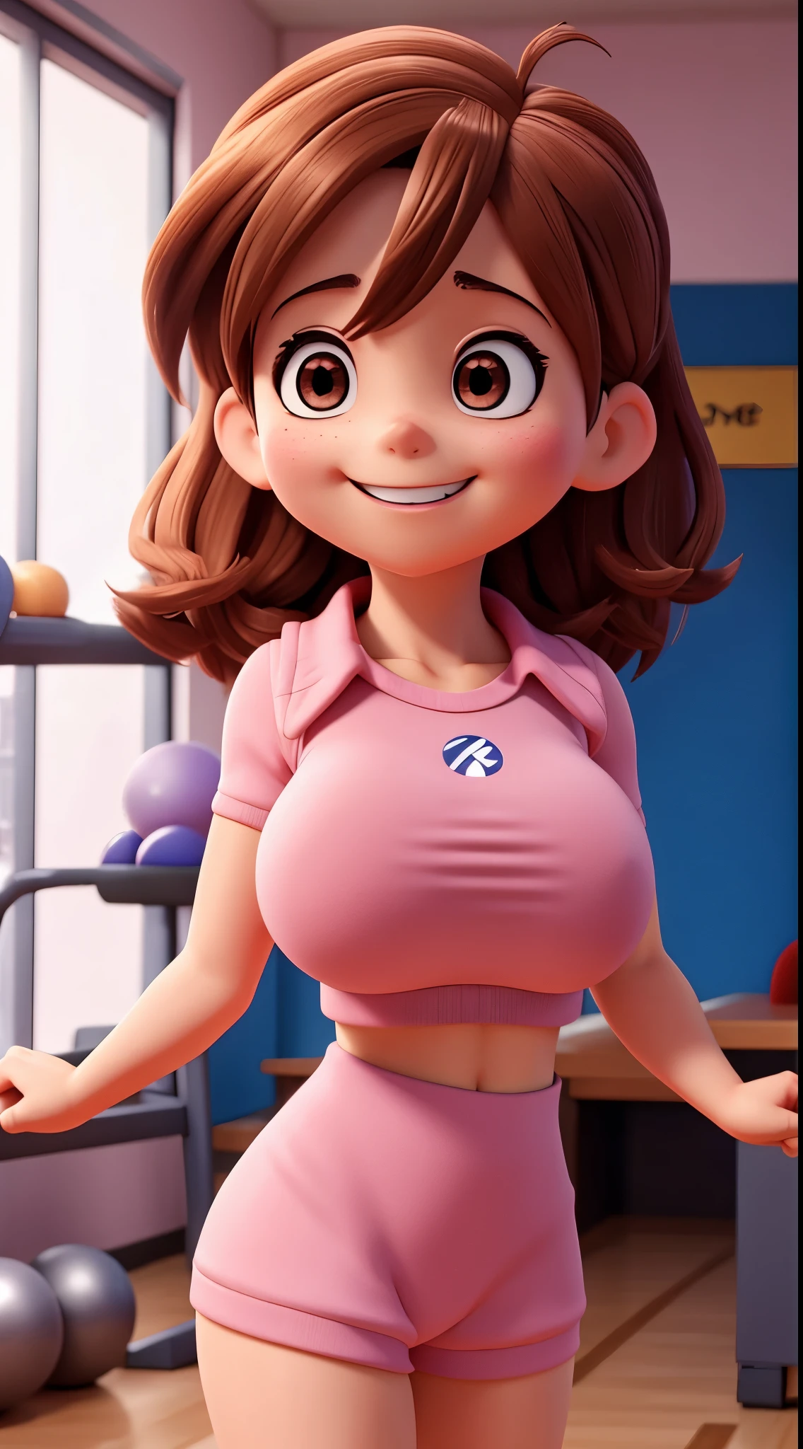 Ochako Uraraka, gym, perfect eyes, five finger,
Smile, Big breasts