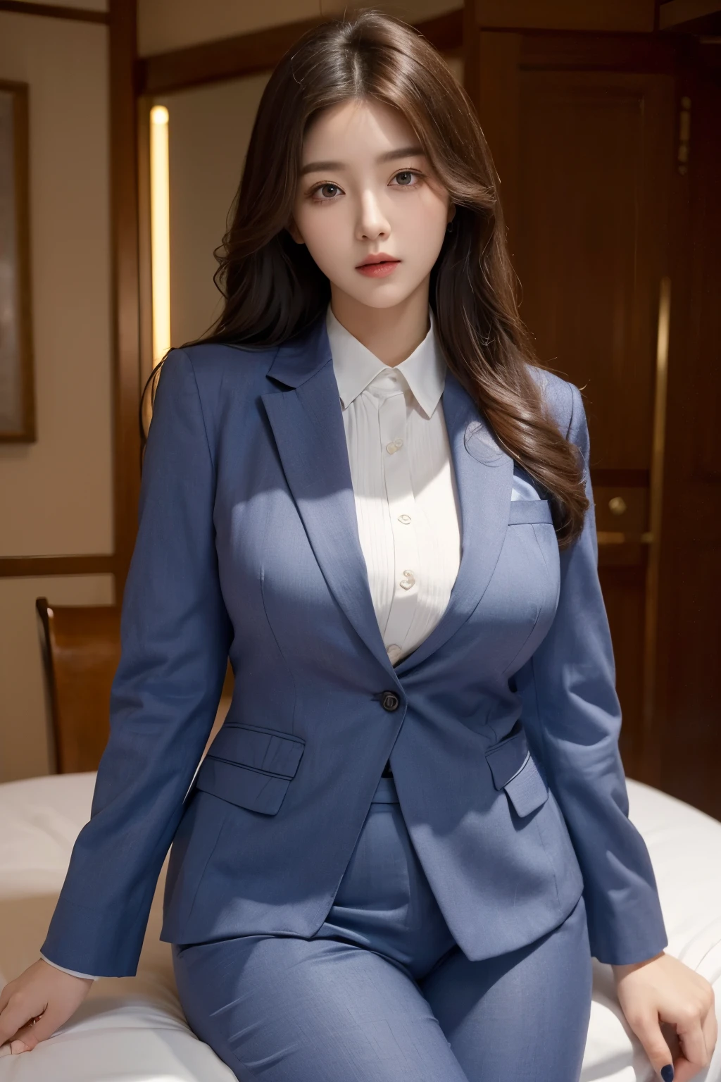 (((masterpiece))),(((high resolution)))、((beautiful woman))、(((Korean Secretary)))、(((clothed)))、((beautiful woman))、(cute)、(((suit))),((shirt))、 inner、(((clothed)))、night、big breasts、Plump、plump stomach and thighs
