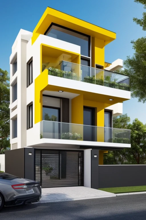 modern house, a rendering of a two story building with a balcony and a balcony, neo - classical style, neoclassical tower with dome, highly rendered!!, exterior design, overall architectural design, watch tower, the flower tower, front view, tower, tall entry, artistic rendition, inter dimensional villa, sunlight, an architectural, neo-classical, neo - classical, glasses wall, 8K solution, not yellow, black wall