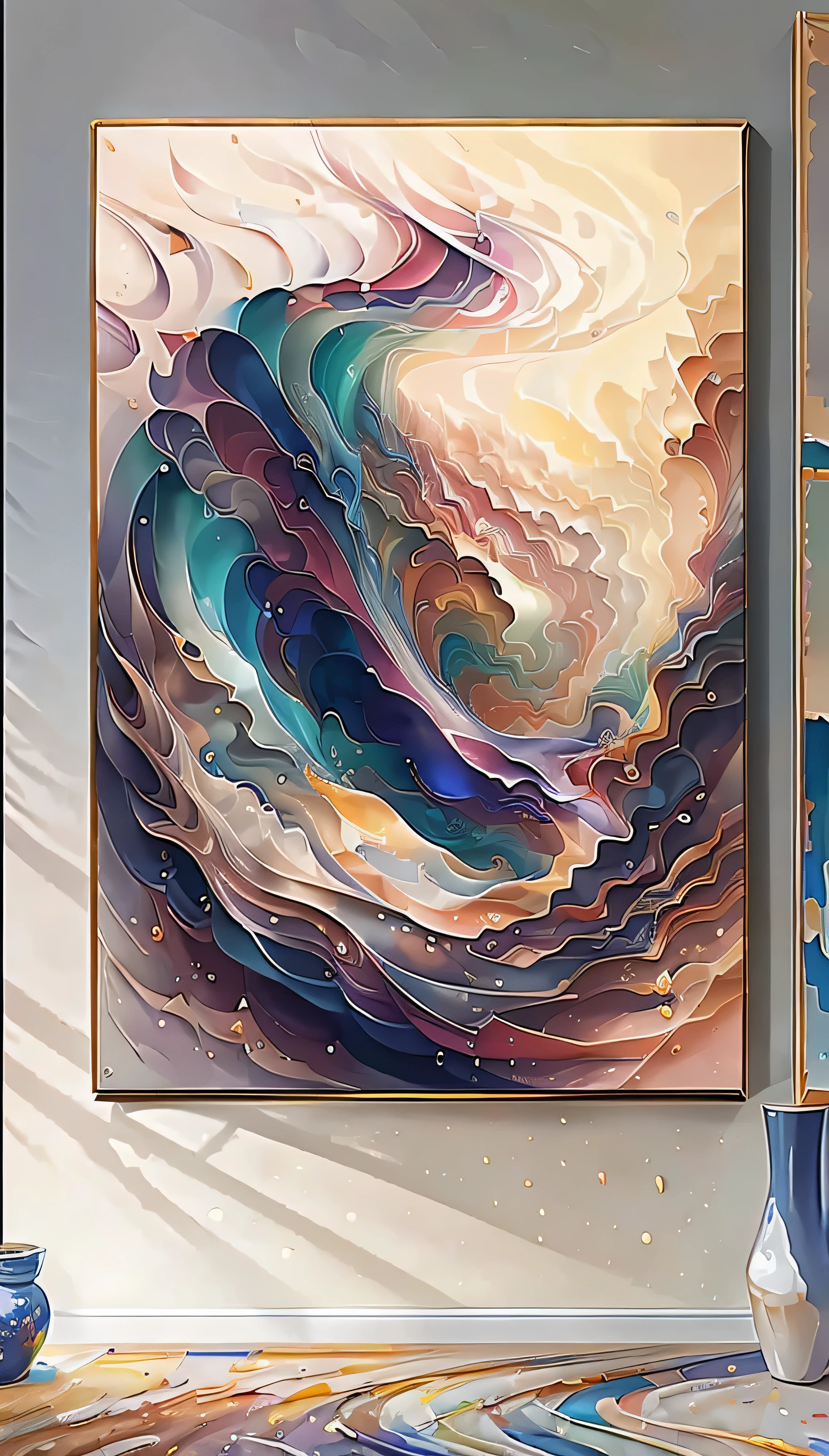 painting of a large wave in a room with a chair, abstract painting. 8k, detailed paintings, brush stroke oil painting, painted in high resolution, abstract realism, artistic 4 k, intricate flowing paint, canvas art, a detailed painting, textured canvas, detailed oil paint, paint on canvas, lacquer on canvas, digital arts, oil on canvas 8 k