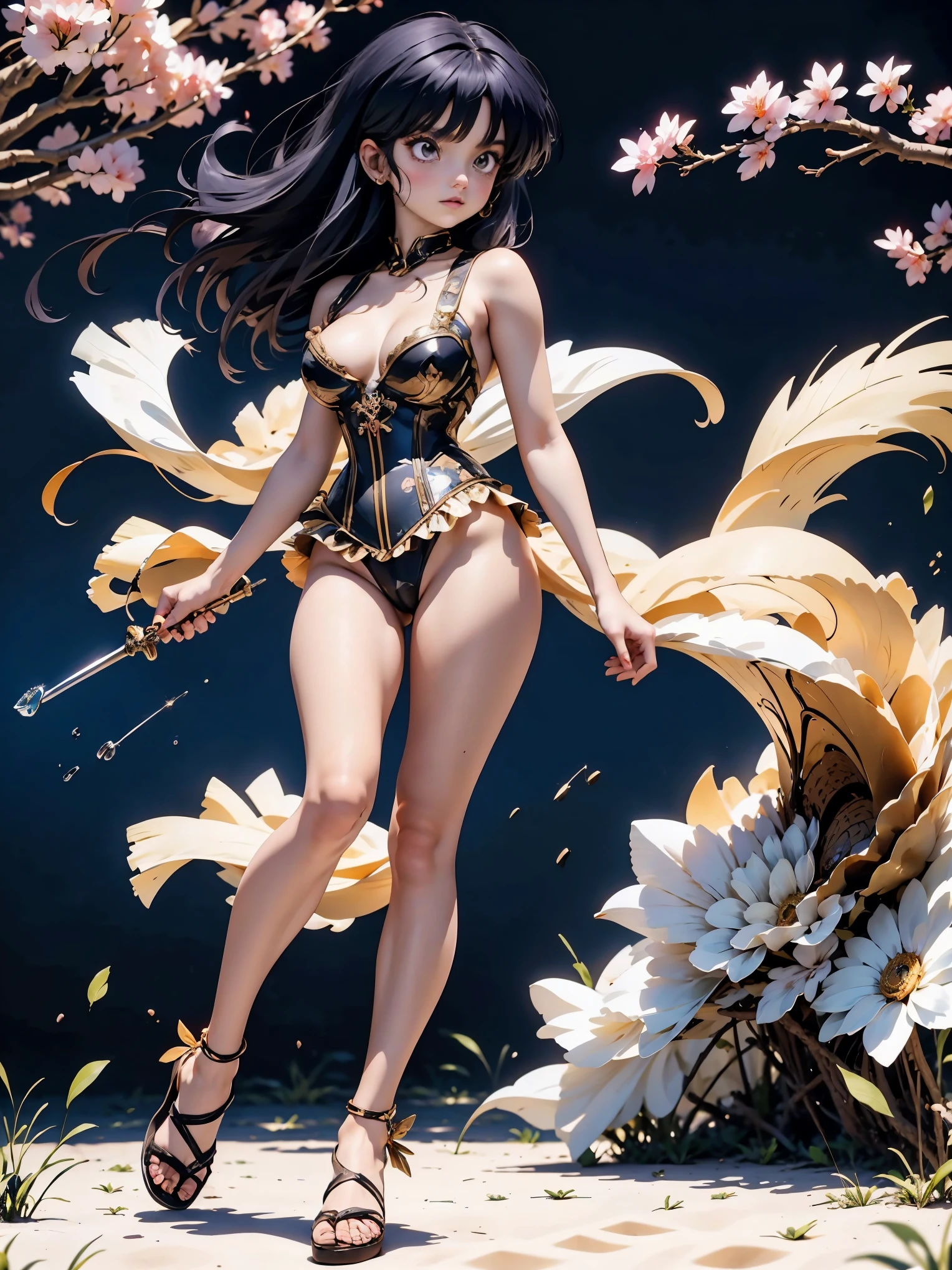 Anime cabelo escuro com saia e corset pink, , corpo bonito, seios grandes, com as hands on chest, hands on chest, Garota sexy, purple cabelo, mechas de cabelo laterais, mechas de cabelo na lateral do rosto, beautiful lighting, sombras suaves, olhos azuis, pernas bonitas, cabelo curto, estilo anime, personagem Akane Tendo, Autora Rumiko Takahashi, Baseado em obra de Rumiko Takahashi, Anime Ranma 1/ 2, decote sexy, quadril robusto, corpo inteiro, corpo inteiro, busto grande, garota jovem com corpo belo e bonito, sandals on his feet, garota 16 anosbaixa estatura, usando saia e corset pink, garota anime, estilo anime, beautiful feet in sandals, 45° viewing angle, ao ar livre, peito grande, seios bonitos, cabelo preto, sandals on the feet, pernas bonitas, sexy, belas pernas, Sandalias