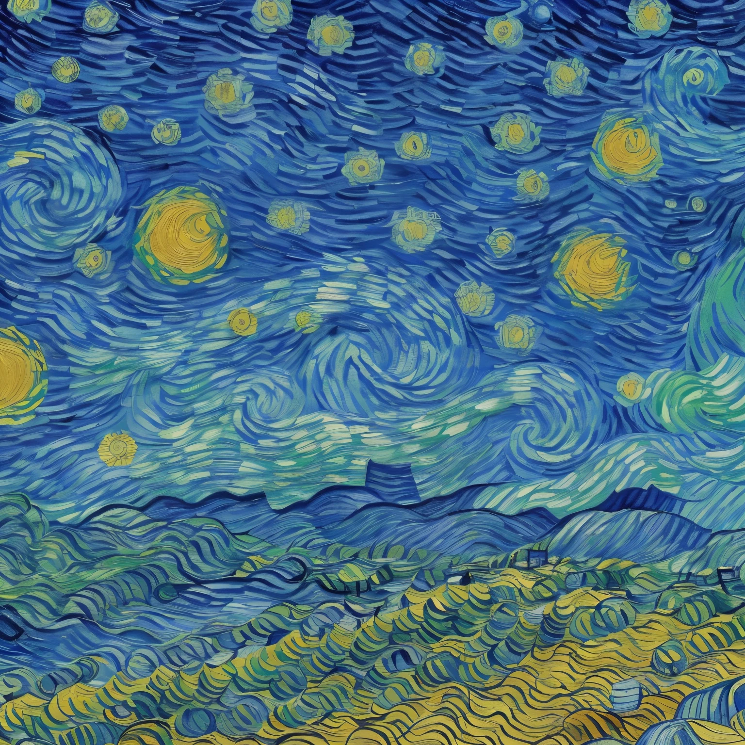 high quality, best quality, illustration, masterpiece, (highly detailed:1.2), (extremely detailed:1.3), van gogh painting, abstract lanterns, japanese lanterns, starry night, japanese painting, no human