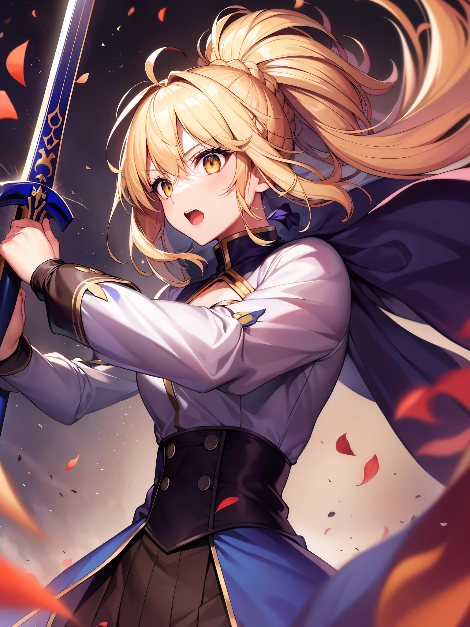 Fate/Grand/Order、solo、1 person、Saber、アルトリア・pendragon顔、Arthur pendragon、The Lion King、Thirteen restraints and liberation(Seal Thirteen)--Start of roundtable resolution(decision start)、Those who fight together must be brave.、Don't act on those who have a good heart、This battle is an honorable battle、Is it?、It's a fight to live、Is it?、It's a battle with someone stronger than yourself、Is it?、It's a one-on-one battle、Is it?、This is a fight against humanity.、Is it?、it's a fight for truth 、Is it?、It's not a battle with spirits 、Is it?、It's a fight against evil 、Is it?、It is a selfless fight 、Is it?、It's a battle to save the world、The Sword of Promised Victory、Holy Sword Excalibur、blonde、short hair、Wind King Barrier、A hero who punishes evil and respects good.、justice、The highest level of swordsmanship、Excellent ability to grasp the war situation、