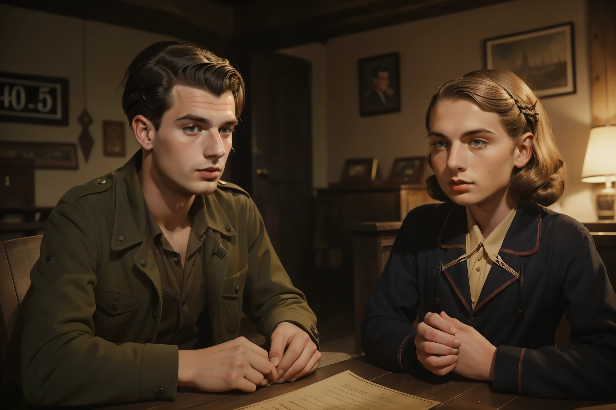 ((((25-year-old)) Max Vandenburg)), swampy eyes, thin, jew, cunning, crafty, sharp features, ((dark hairstyle of the 1940s))