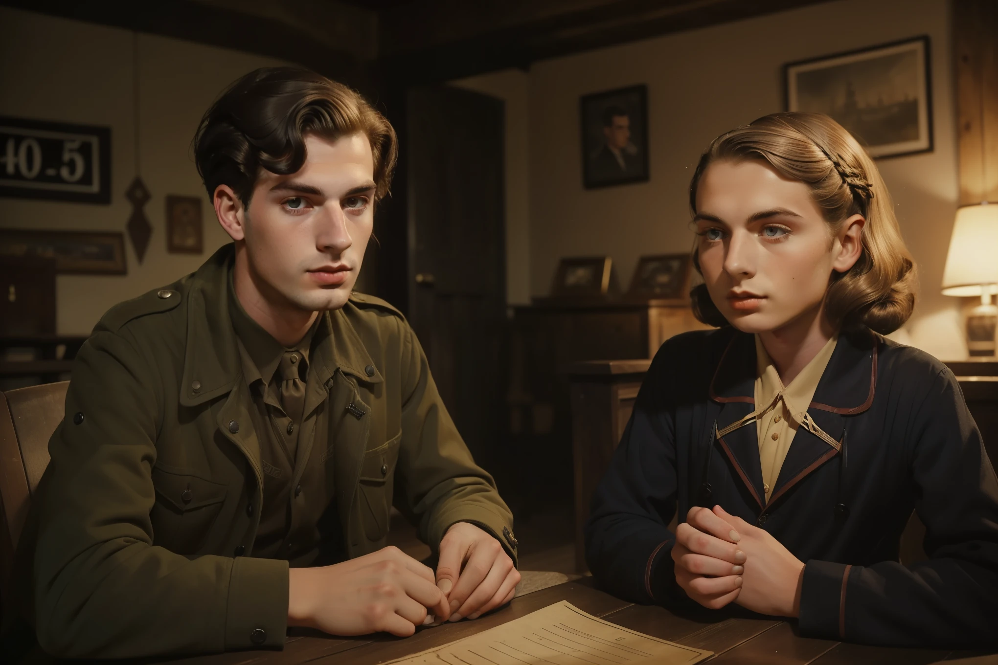 ((((25-year-old)) Max Vandenburg)), swampy eyes, thin, jew, cunning, crafty, sharp features, ((dark hairstyle of the 1940s))