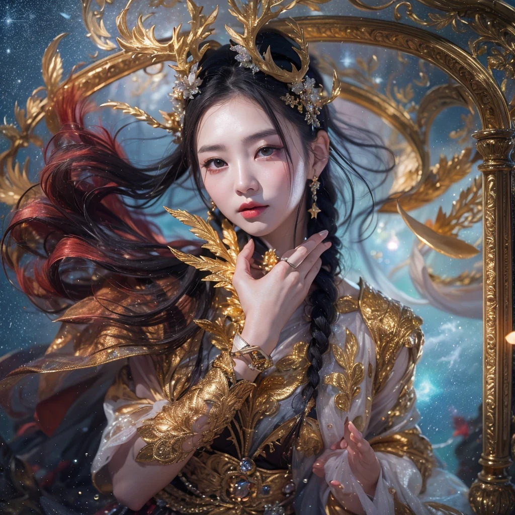 Antlers Flying Nine Tails Light Blue Heavenly Master Flame Hair Star,Moon Night black, gold and orange snake print silk trousers,Rouge Diamond Tulle Sheer Lizard Print,Girl flying in space in the snow 1:900 miniatures,Front view,pure transparency,put on boxing gloves,Wear gold-framed Reverse Light sunglasses,Panoramic super wide angle,very happy,Authentic and delicate texture,Strong visual impact,super detailed,dream girl,delicate face型,beautiful eyes,Hair floating in the air, cherry style,Zhou Xiaotong,crystal clear,Good sense of perspective,Light shadow effect,16KLight slip,surface reflected Light,flowing black hair,Water Goddess 32K,complicated,grace,Very detailed,Gorgeous,digital photography,Autumn Cowboy Shooting,Surrealism,broken ruby,defeat magic,Water magic entanglement,(masterpiece,Light,beautiful eyes:1.2),high dynamic range,void 5 energy storm,(china 1 girl,black eyes:1.5),rouge skin,Light skin,(sit on stone:1.5),delicate face,black hair,Put on Gorgeous golden armor,starry sky background,beautiful golden armor,it'it'it'It's raining,beautiful,University Teachers'Don't look at the audience,focus shift,masterpiece