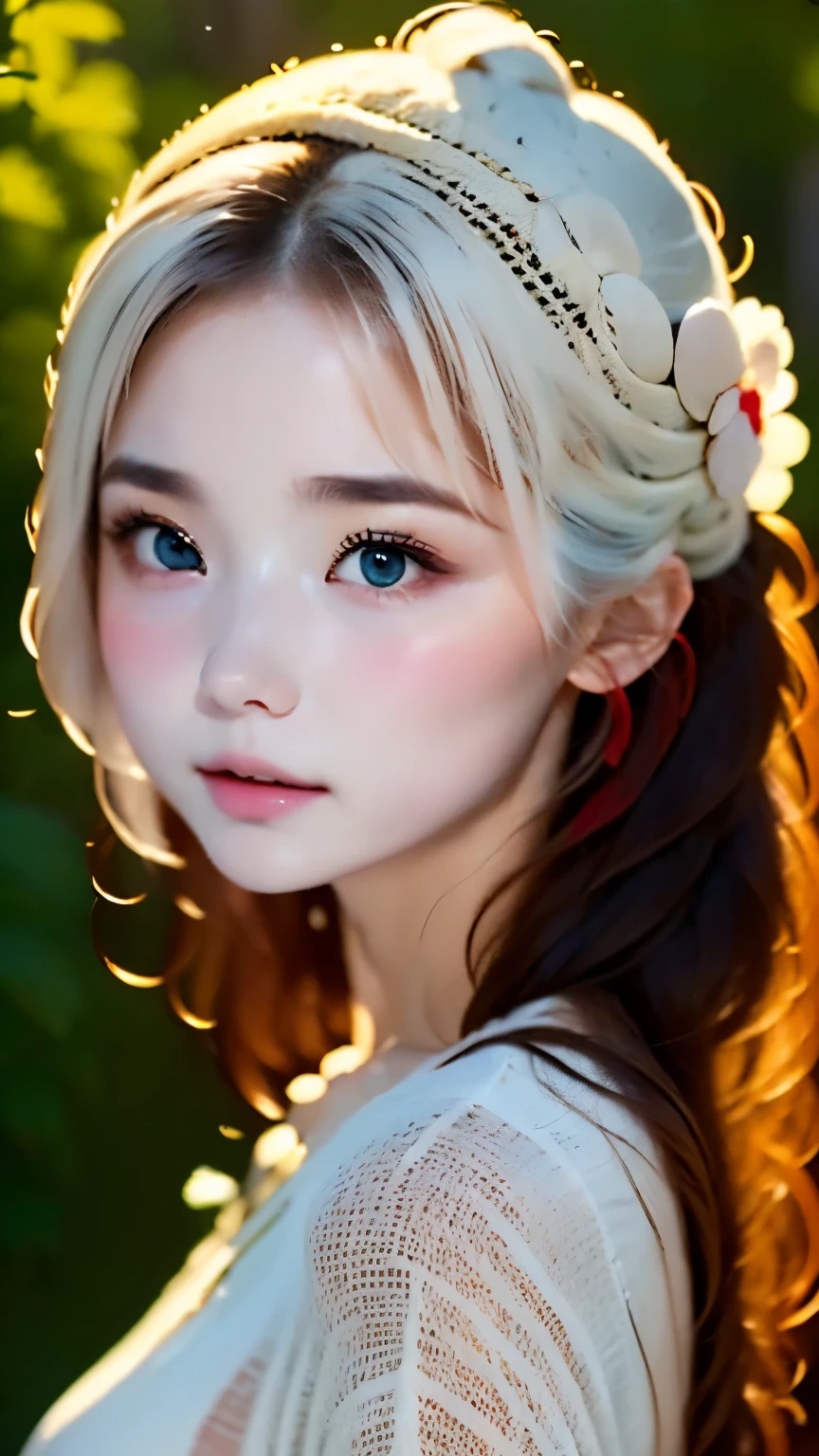 (((The head is white:1.2)))、(((The tips of the hair are red:1.2)))、(((Beautiful gradation of hair from white to red:1.2)))、one girl、、big red ribbon hair ornament、cute face、baby face、natural look、Casual costume、simple background、blurred background、master piece:1.5、highest quality、ultra high resolution、Super detailed、8k、