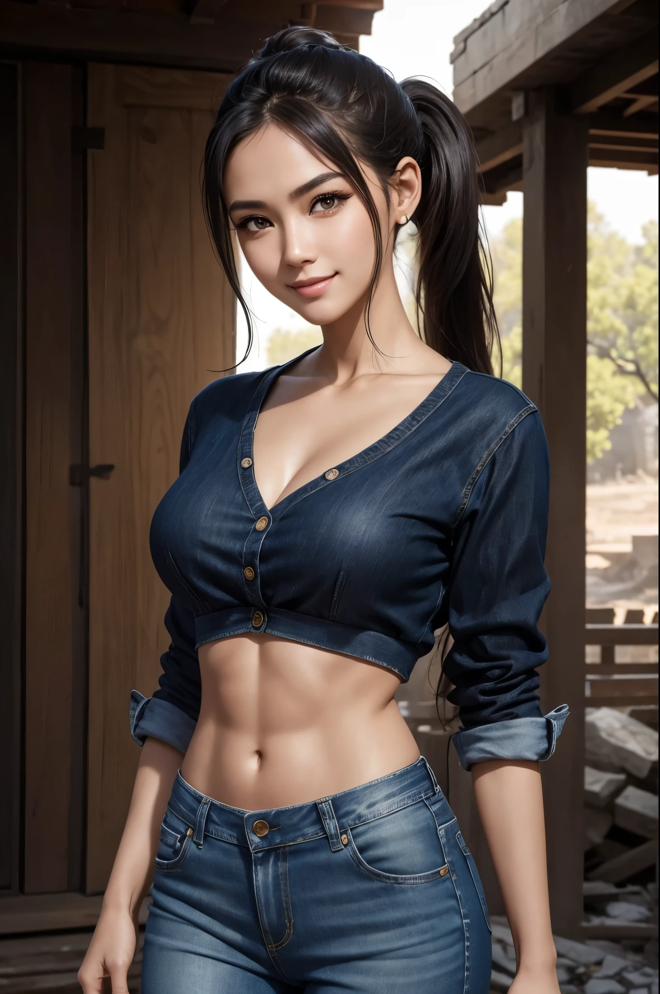 8K,Twin sisters wearing casual clothes,Super beautiful(like the real thing),My sister is short and has a glamorous figure.,sexy,sharp eyes,black eyes,cool smile,long black perm,black jeans,Makeup,super realistic skin,My sister is tall and has a muscular, slim body.,Violent and strongly cracked abdominal muscles,Big eyes,black eyes,flashy brown ponytail,派手なMakeup,blue jeans,A bold smile,masterpiece,Photorealistic RAW photos of the highest quality。bright colors,rich colors, Backlight, cinematic lighting, film grain, to be born, 50mm lens, Nikon D850,detailed character art,fantasy art,ultra high resolution,super realistic skin,Perfect hand shape,In front of the abandoned temple,beautiful expression,
