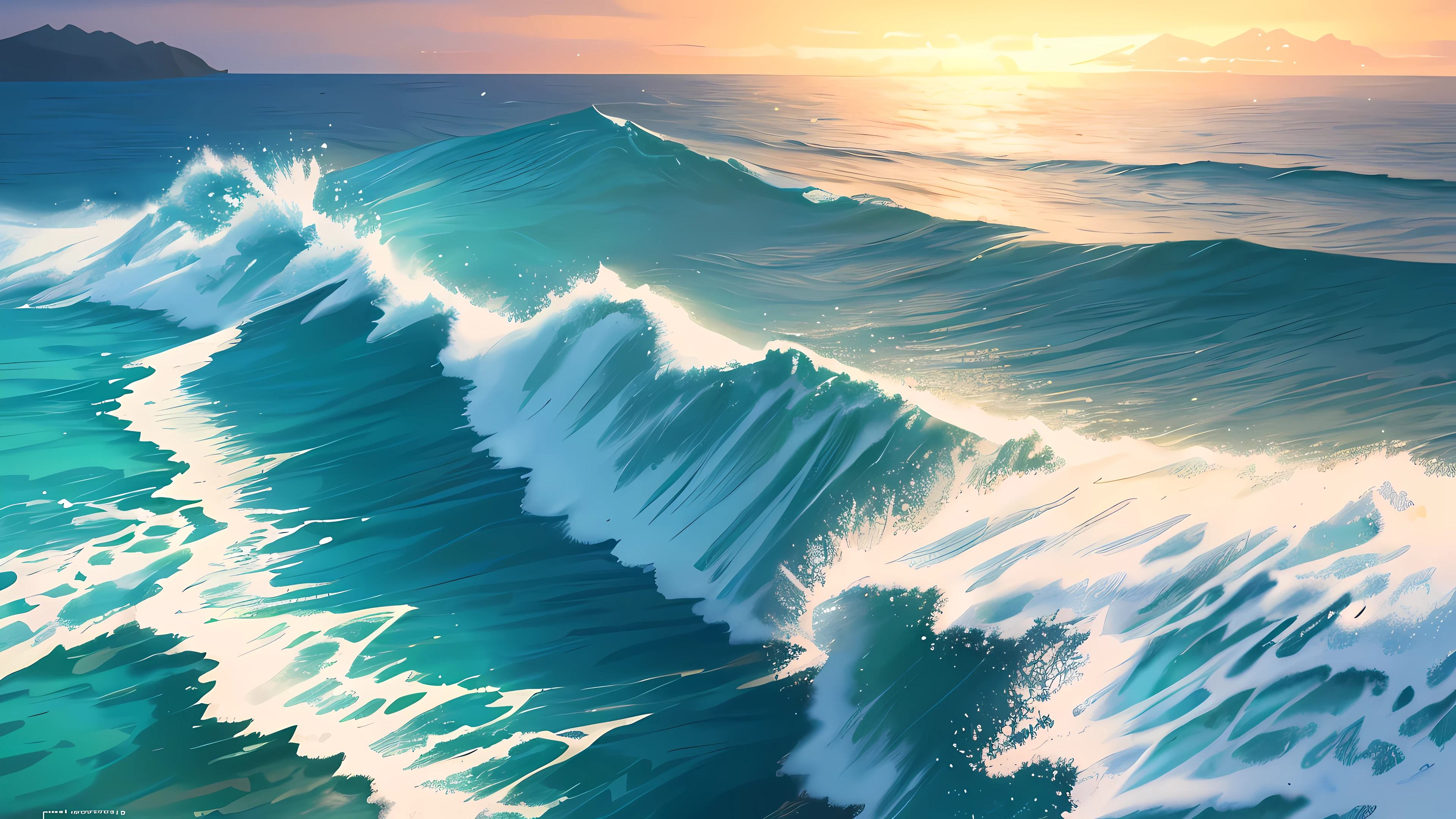 Masterpiece, best quality, (very detailed CG unity 8k wallpaper) (best quality), (best illustration), (best shadows) Nature&#39, turquoise greek sea, light wave, light Tracking, super detailed --v6