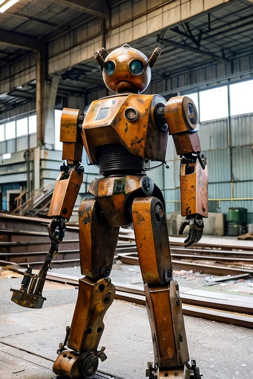 ((highest quality)), ((masterpiece)), (be familiar with),A discarded robot in a scrap factory, covered in rust