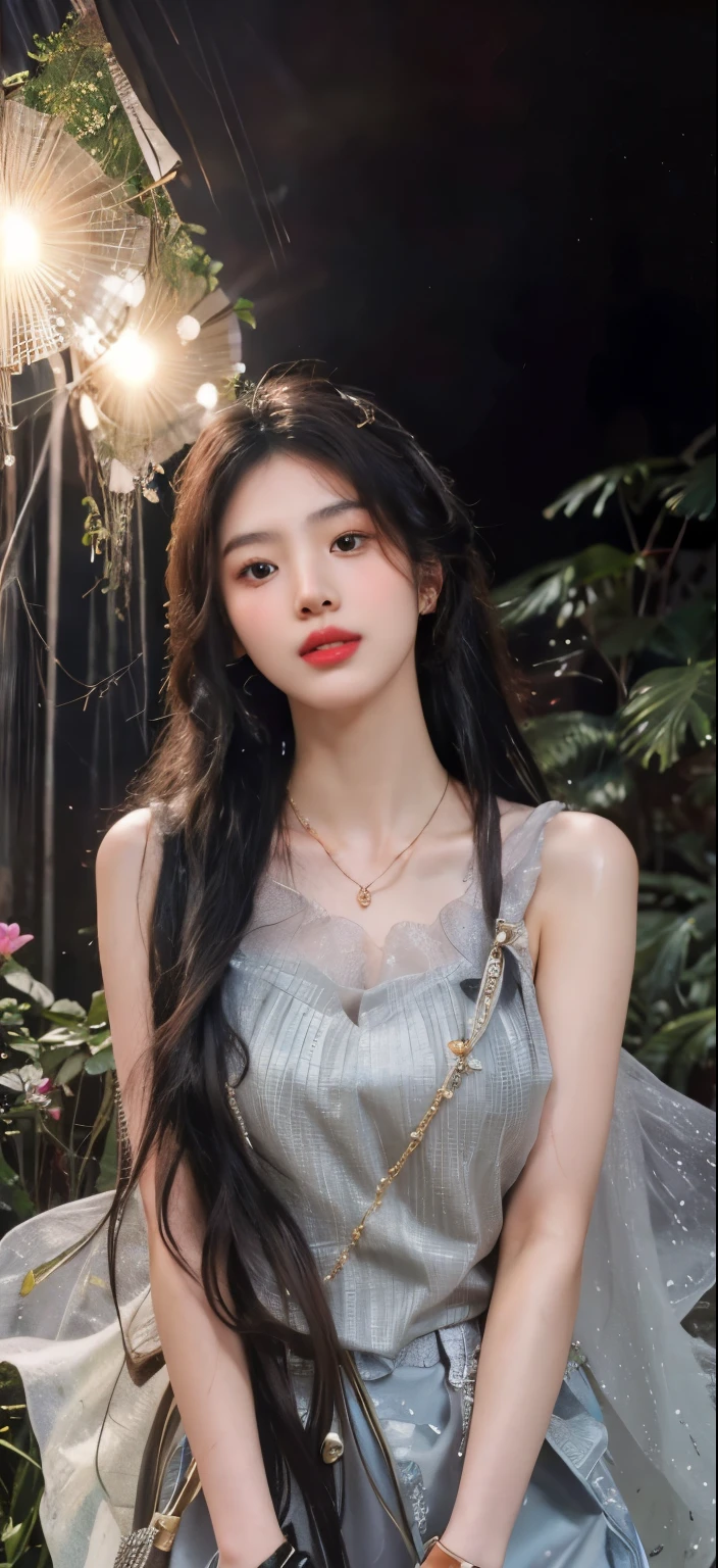 (Highly detailed CG Unity 8k wallpaper), (masterpiece), (best quality), (Ultra-detailed), (Best Illustration), (best shadow), (lifelike:1.1),(Pure love face_v1:0.5),(Taiwan cute girl),(Taiwanese Sexy Woman),,real human skin, lens flare, shadow, backlight,Lotus Pond，Under the lotus，Under the lotus leaves，(depth of field),(Natural light), film grain,((a girl with))),Ultra high dynamic range,(delicate eyes:1.4),brown eyes, seductive smile,kawaii,(alonefocus),(black hair),((Princess Cut Long Hair, low ponytail))(Chinese hair accessories)))(Transparent gray semi-plain),(Transparent Gray Chinese Tan Costume Cape)))((( Large, sagging breasts)), (((Cowboy shooting)), (close up) blurred background, 18 years old, (((alone)), (skin shiny), Lovely, Wearing a diamond necklace, (watch audience), (Look ahead), (smile512:0.1), (night), (big deal)), (No makeup on the face), , (wet), (covered in sweat), open mouth, (Squint: 0.5), (exposed), ((small areola)),