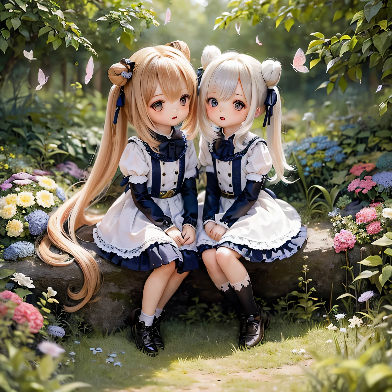 Ermine girls chibi is an extremely cute and enchanting art piece. It depicts two adorable girls with ermine features in a chibi style. The girls have big round eyes with long eyelashes that add to their charm. They have delicate, button-like noses and sweet little lips. Their faces are beautifully detailed, with rosy cheeks and subtle blush. The girls are dressed in colorful and stylish outfits, reflecting their playful personalities. Their hair is styled in cute, pigtails or buns adorned with ribbons or hairpins. The background is a vibrant and whimsical garden, filled with flowers, trees, and butterflies. The entire scene is illustrated with a soft, dream-like texture, reminiscent of a watercolor painting. The colors are vivid and vibrant, with a pastel color palette that enhances the overall cuteness of the artwork. The lighting is warm and gentle, creating a cozy and inviting atmosphere. The image quality is of the highest standard, with ultra-detailed rendering and precise attention to every fine detail. The artwork is masterfully created to evoke a sense of joy and innocence, making it a true masterpiece.