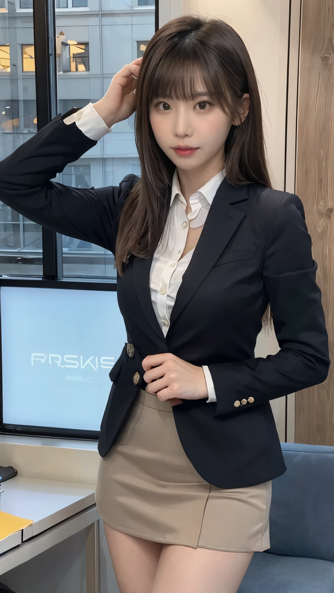 arafed asian woman in a suit posing at a desk, girl in a suit, girl in a suit, wearing a strict suit, wearing a tight suit, wearing a business suitいる, 厳格なin a suit, 厳格なwearing a business suitいる, wearing a business suit, wearing a business suitいる, luxury suit, korean girl, in a suit, slim girl photo, tight clothes，super mini skirt，