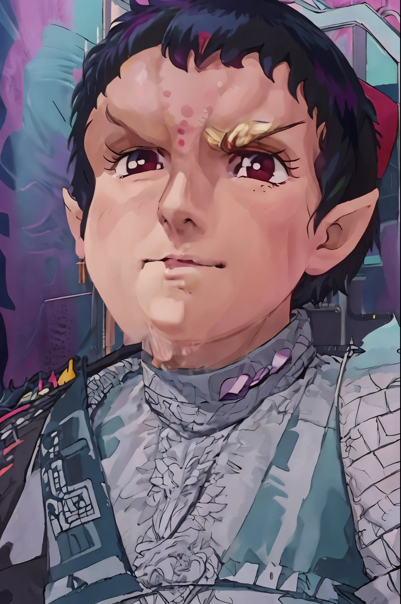 masterpiece high quality best quality wz_sousou_no_frieren_style vibrant romulan female pointy eyebrows pointy ears forehead ridge
