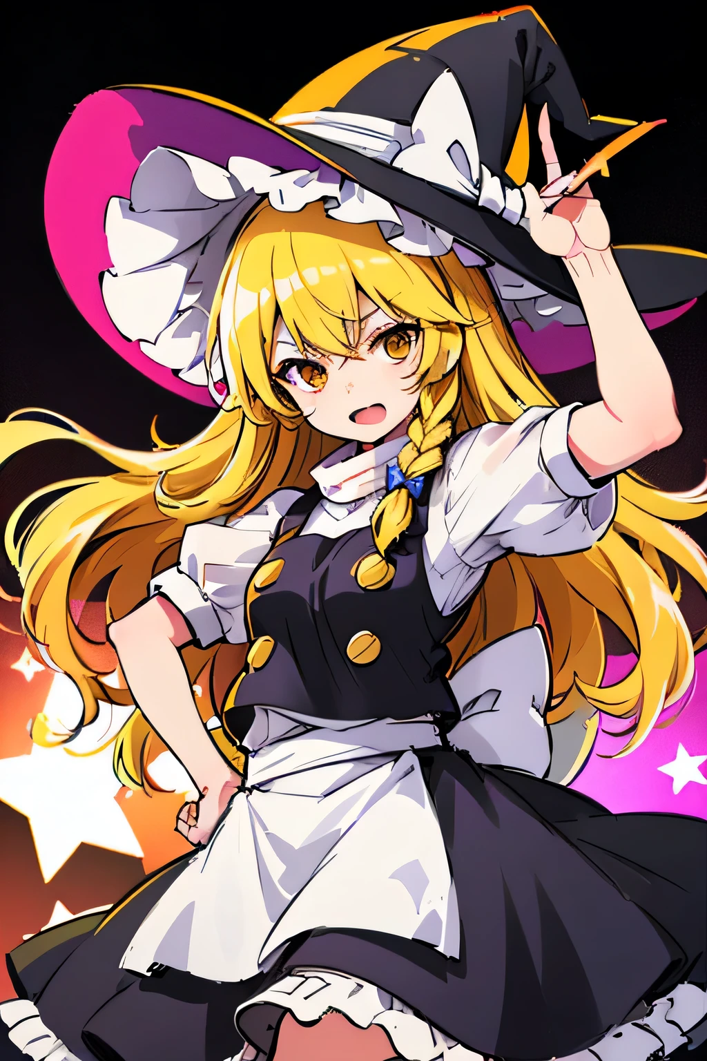 alone、kirisame marisa、yellow hair、yellow eyes、witch hat、High resolution