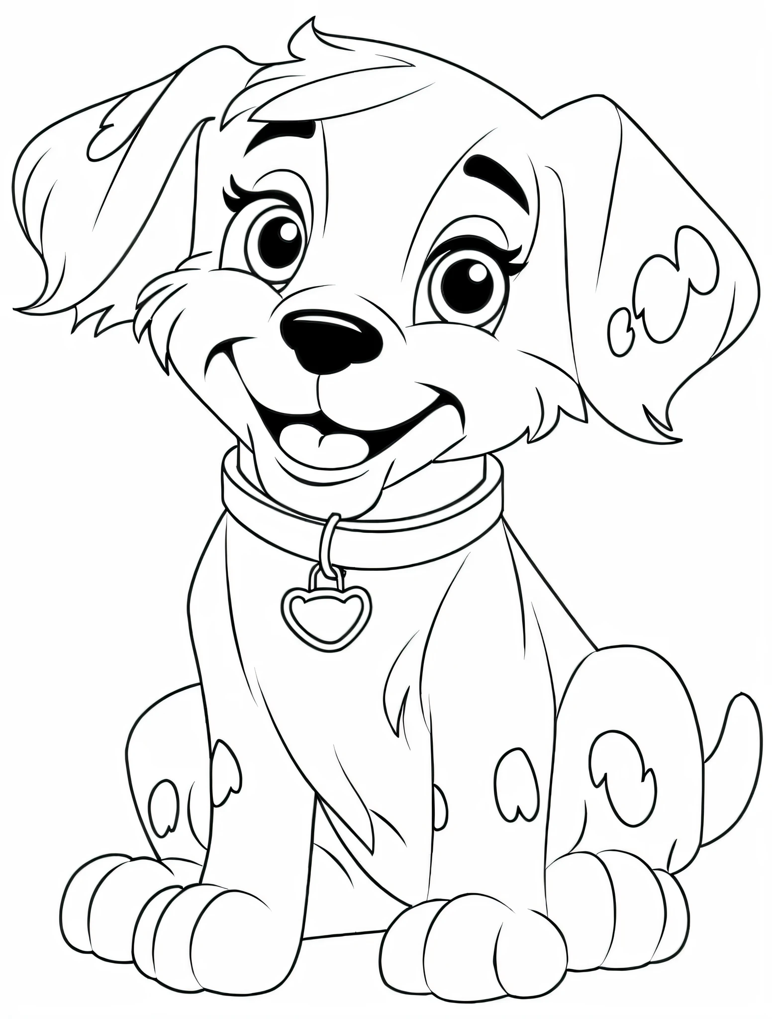 a cartoon dog with a collar and collar collar sitting down, colouring page, clean coloring book page, coloring book outline, coloring book page, line art colouring page, colouring - in sheet, black and white color only, colouring pages, black and white coloring, coloring pages, holding paws, black and white picture, official illustration, anthropomorphic dog, clean lineart