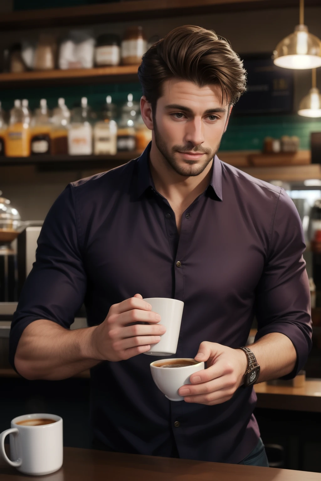 Realistic , Handsome Men , coffee shop
