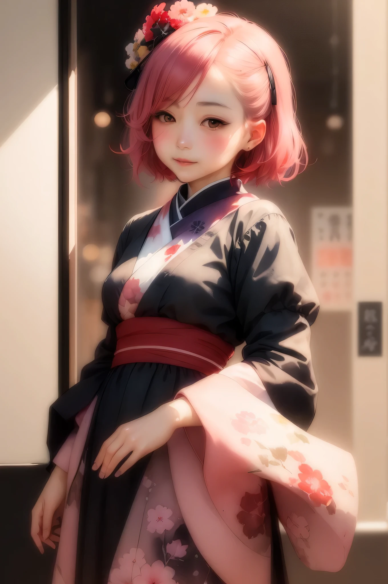 Watercolor Touch,a woman by AYAKO ROKKAKU, luminous design, pastel colours,spring lights,(Artistic),black and deep red、