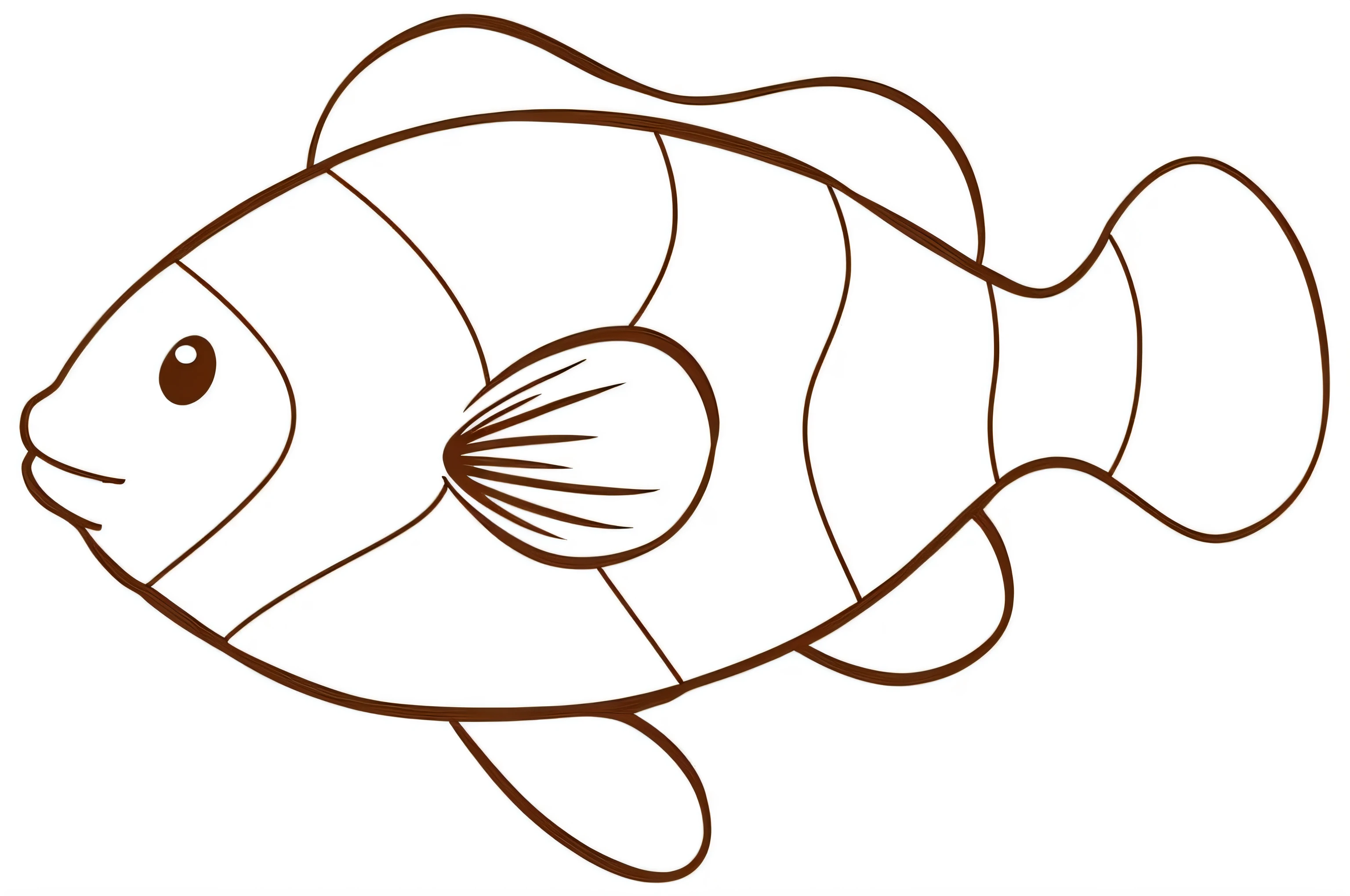 a drawing of a fish with a brown stripe on it, line art illustration, hd illustration, linear illustration, simple line art, clean line art, cel shaded vector art, clipart, fish swimming, thick vector line art, outline drawing, coloring book outline, line-drawing, highly-detailed illustration, thin line art, line - art, thick outline