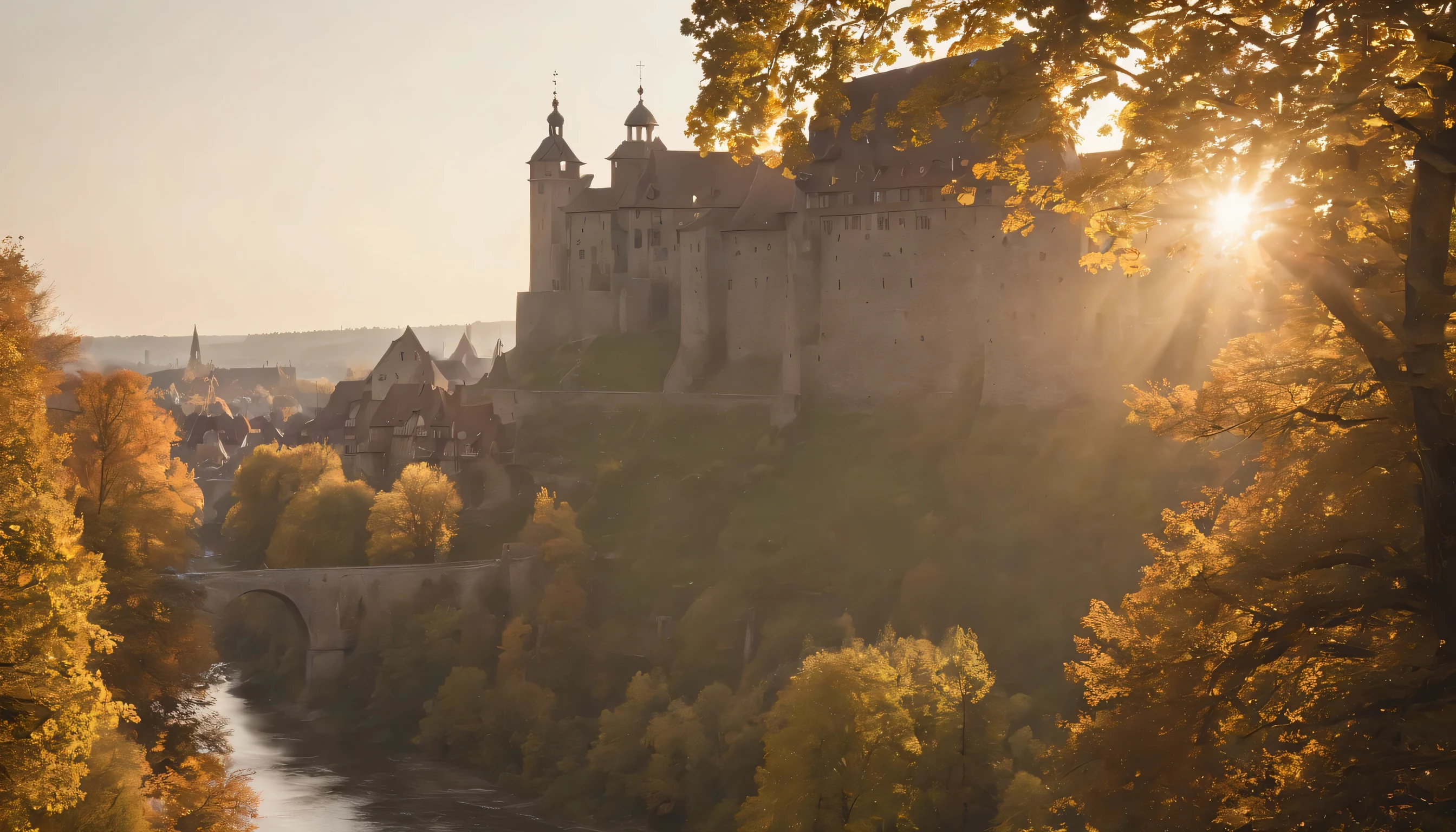 (Highly detailed CG Unity 8k wallpaper、masterpiece、highest quality、Super detailed)、(best lighting、best shadow、very delicate and beautiful)、highest quality、8k、Detailed facial depiction、masterpiece、highest quality、clear image quality、
View of Nuremberg's old town and city walls。