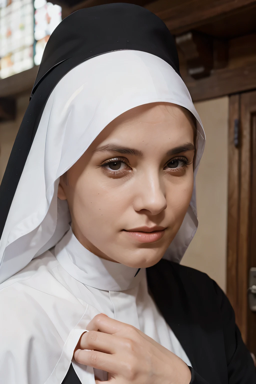 nun caresses a man