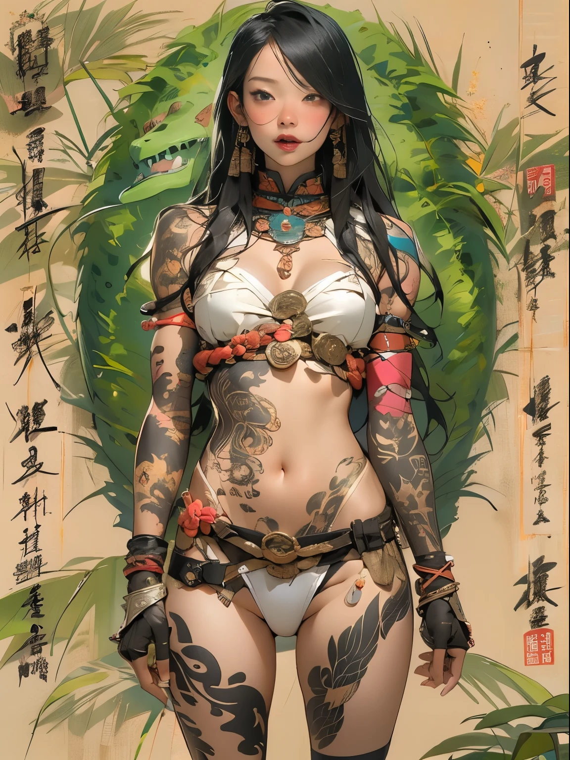 (((Miss))), (((best quality))), (((masterpiece))), (((AS-Adult))), ((( Japanese ))), looking up from knees, A beautiful asian samurai Miss with perfect body, modern samurai, ((( Asian))), put on gloves,Left arm made of steel,and metal tip with guard,, (( Appears below the breast )), (( small dental floss )), Simon Beasley, almost naked(Simon Beasley)Castle City Wilderness,For high resolution posters, straight hair, Minimum dress code, t-back,camel toe protrusion,tribal tattoo, (((Full body female love))), 黑发straight hair,Dyeing hair ends,camel toe protrusion,Stick your ass up,Turn your back to the audience