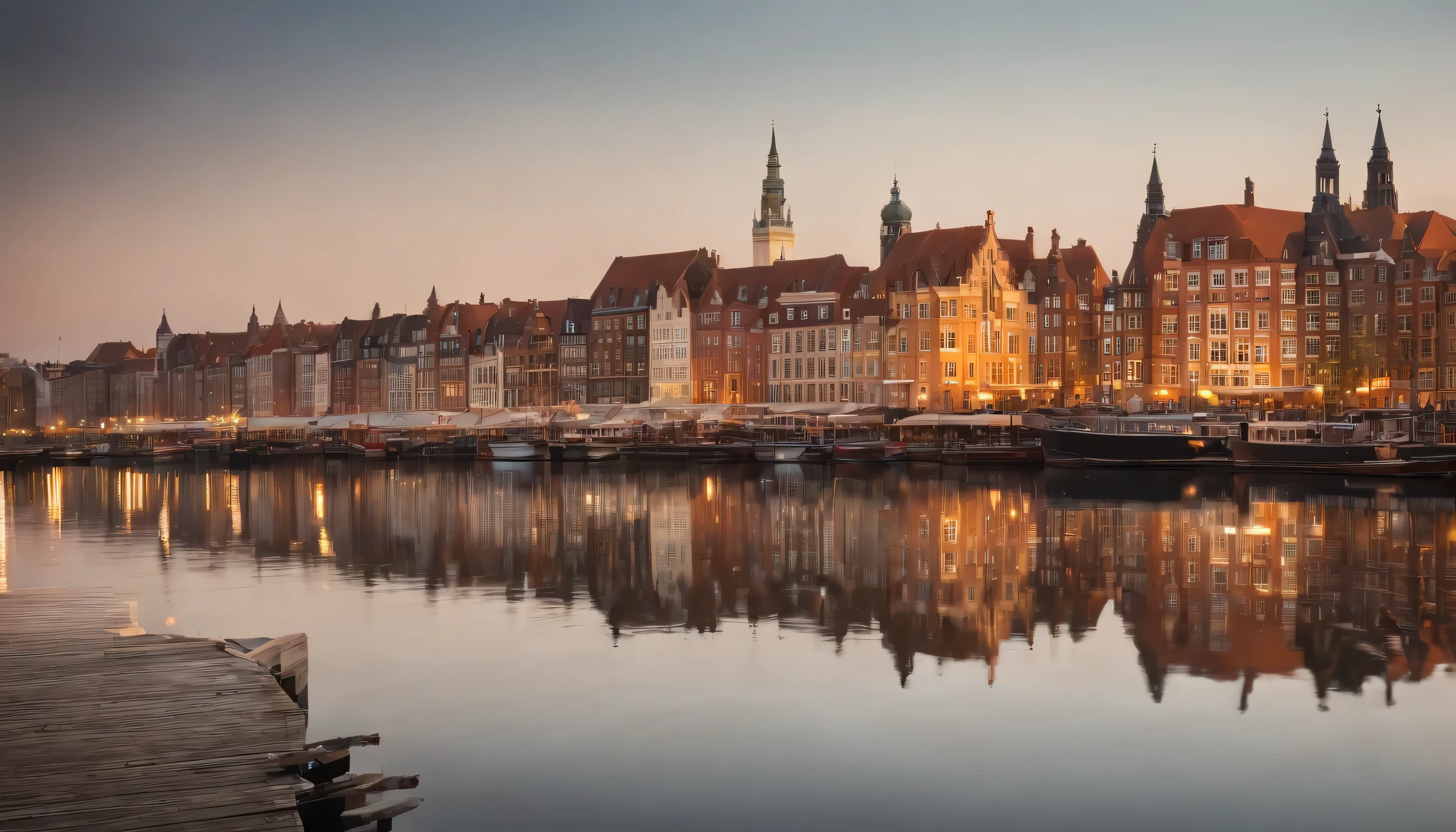 (Highly detailed CG Unity 8k wallpaper、masterpiece、highest quality、Super detailed)、(best lighting、best shadow、very delicate and beautiful)、highest quality、8k、Detailed facial depiction、masterpiece、highest quality、clear image quality、
View of the Elbe river and harbor in Hamburg。