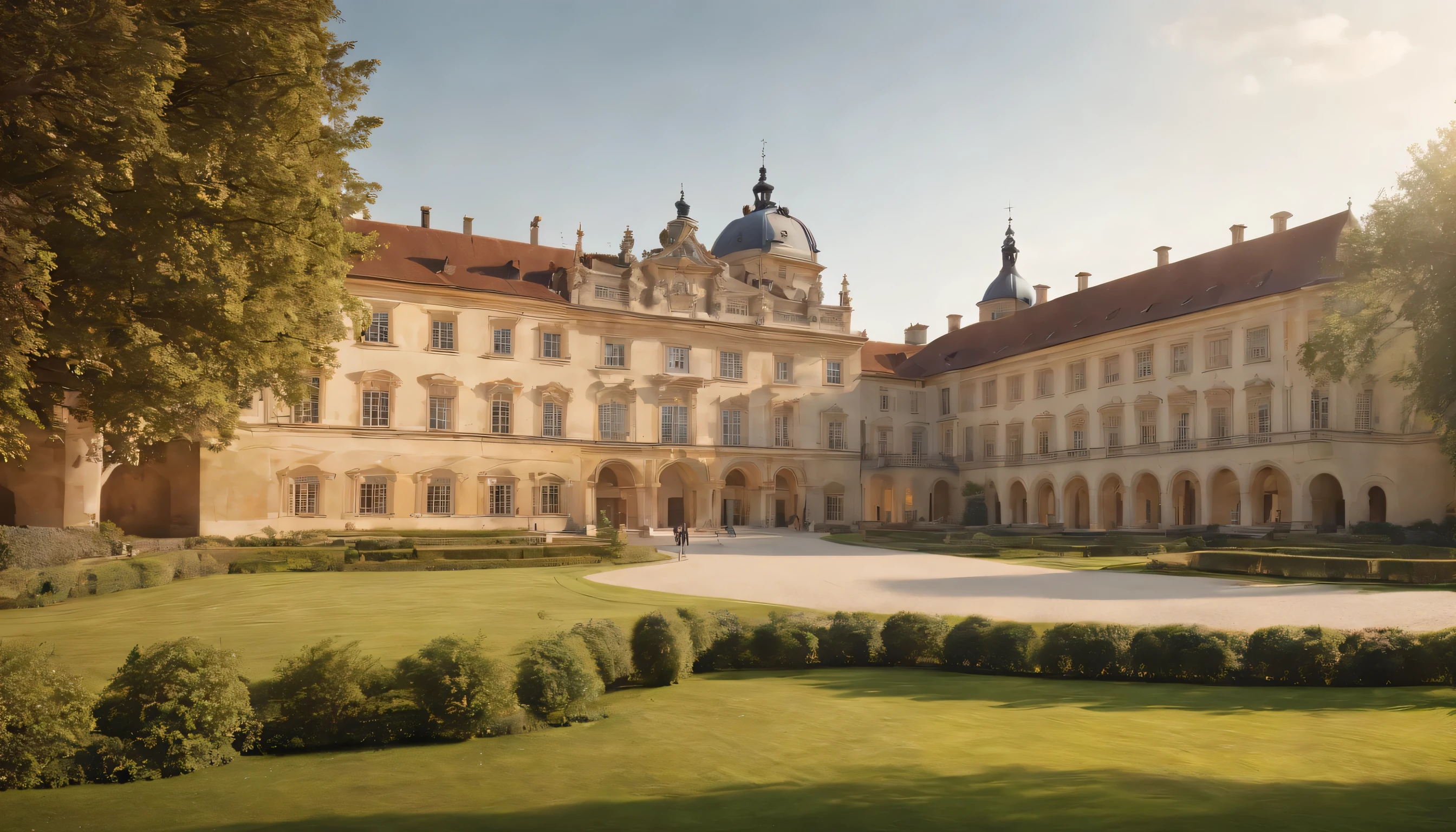 (Highly detailed CG Unity 8k wallpaper、masterpiece、highest quality、Super detailed)、(best lighting、best shadow、very delicate and beautiful)、highest quality、8k、Detailed facial depiction、masterpiece、highest quality、clear image quality、
View of the Residenz Palace and gardens in Wurzburg。