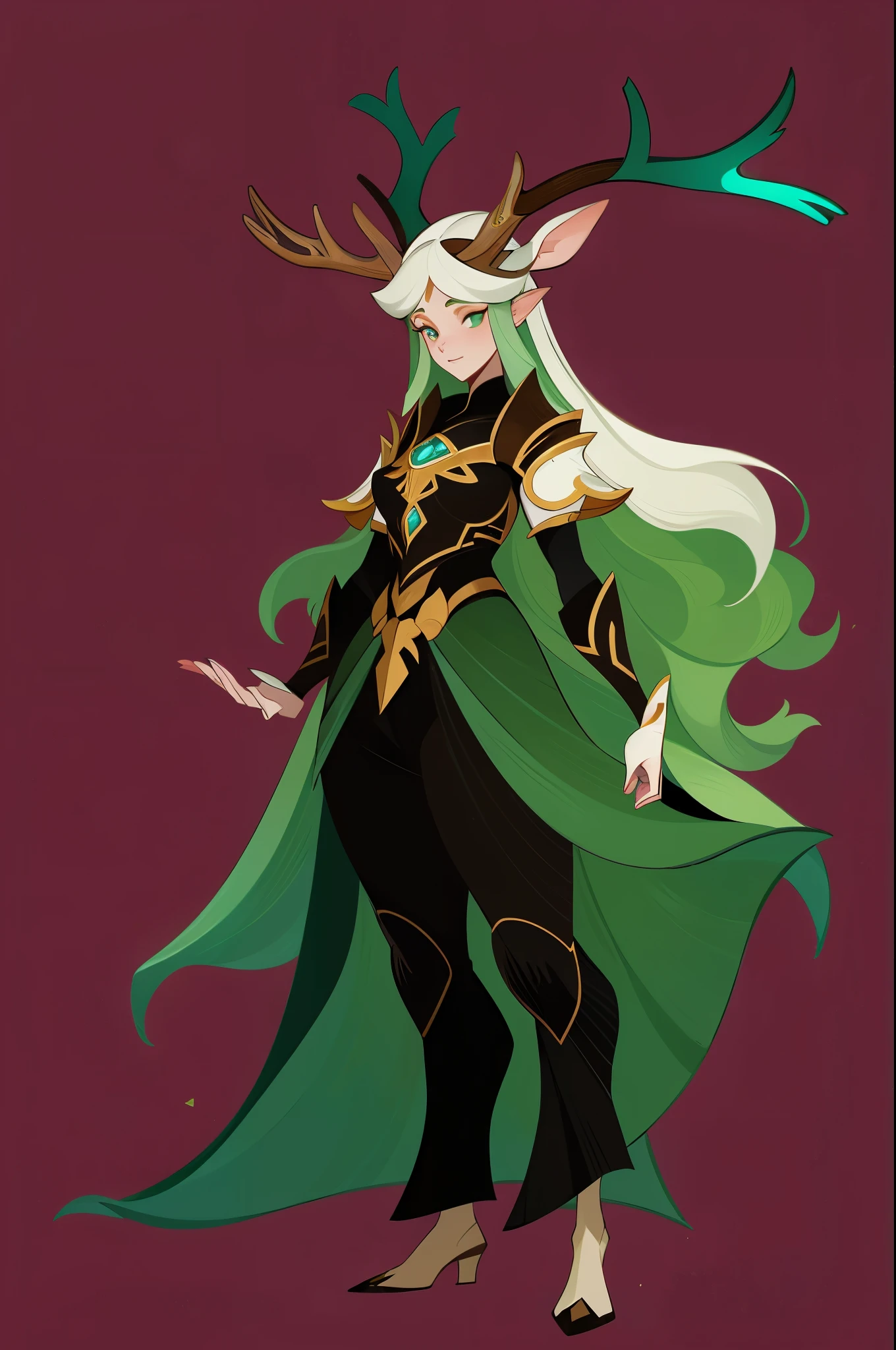 1 girl，Deer God，antlers，clear facial features，role conception，Full body painting，Game costume design，Forest magic，simple blank background，face camera，Ultra-clear，Ultra-detailed image quality，masterpiece，Full body painting，Super details，HD