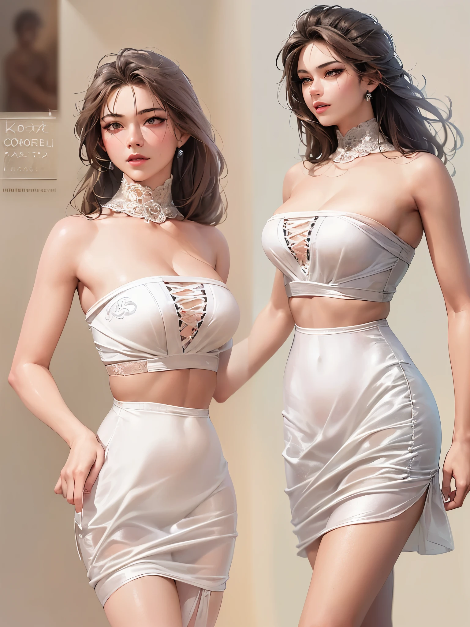 ((highest quality)),(ultra high resolution),(Super detailed),(detailed description),((best CG)),(best work of art),super precision art,amazing drawing art,(Art with precise details:1.5), (female model:1.8),(beautiful and well-shaped face:1.5),confident smile:1.5,(Bare top dress with precise and detailed depiction:1.5),