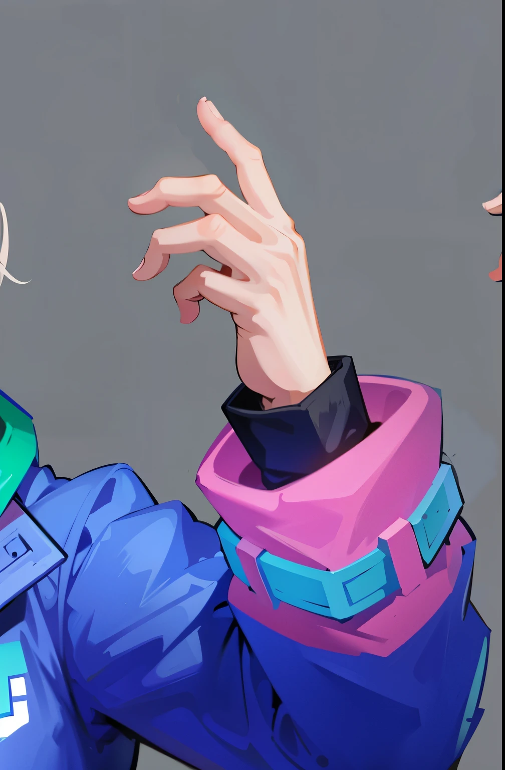 Heavy gesture style closeup, Character art close-up, close-up character, extreme hand detail, Anime style super detailed, Super detailed image,, trigger anime art style, 2D anime style, Use index finger, Close-up of arm, Character close-up, cyberpunk shadows
