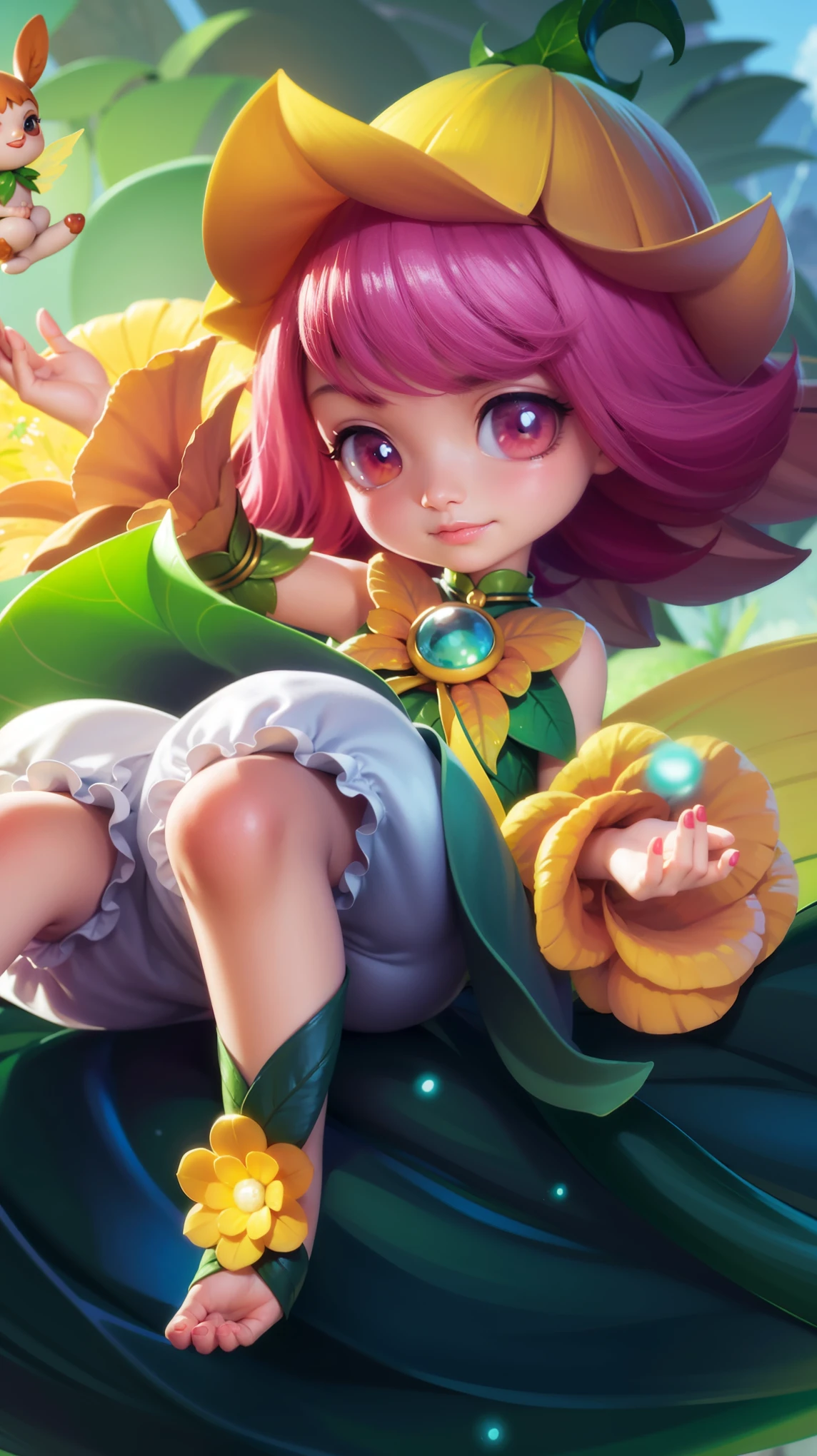 a close up of a cartoon girl laying on a leaf, elf girl wearing an flower suit, artgerm lau, ! dream artgerm, extremely detailed artgerm, cushart krenz key art feminine, style artgerm, space flower fairy, pixie character, artgerm detailed, orianna, cute detailed digital art, artgerm style