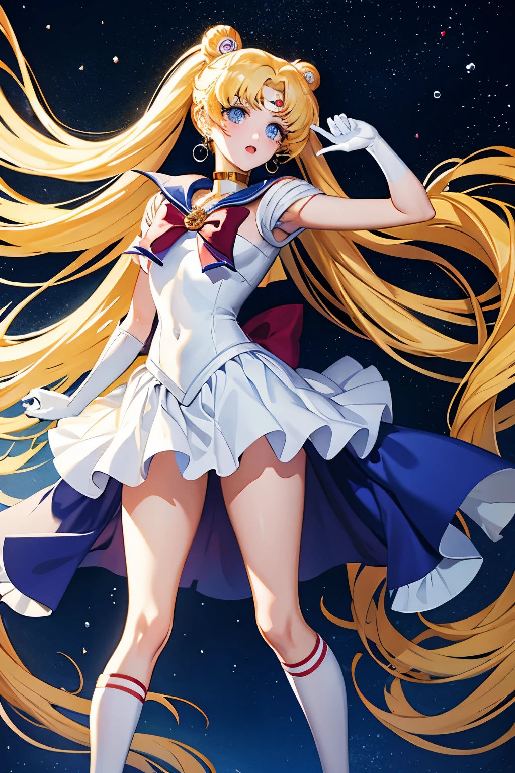 (masterpiece, best quality:1.2), Sailor Moon,1 girl, alone,blonde hair,long hair,jewelry,whole body,double tail,White gloves